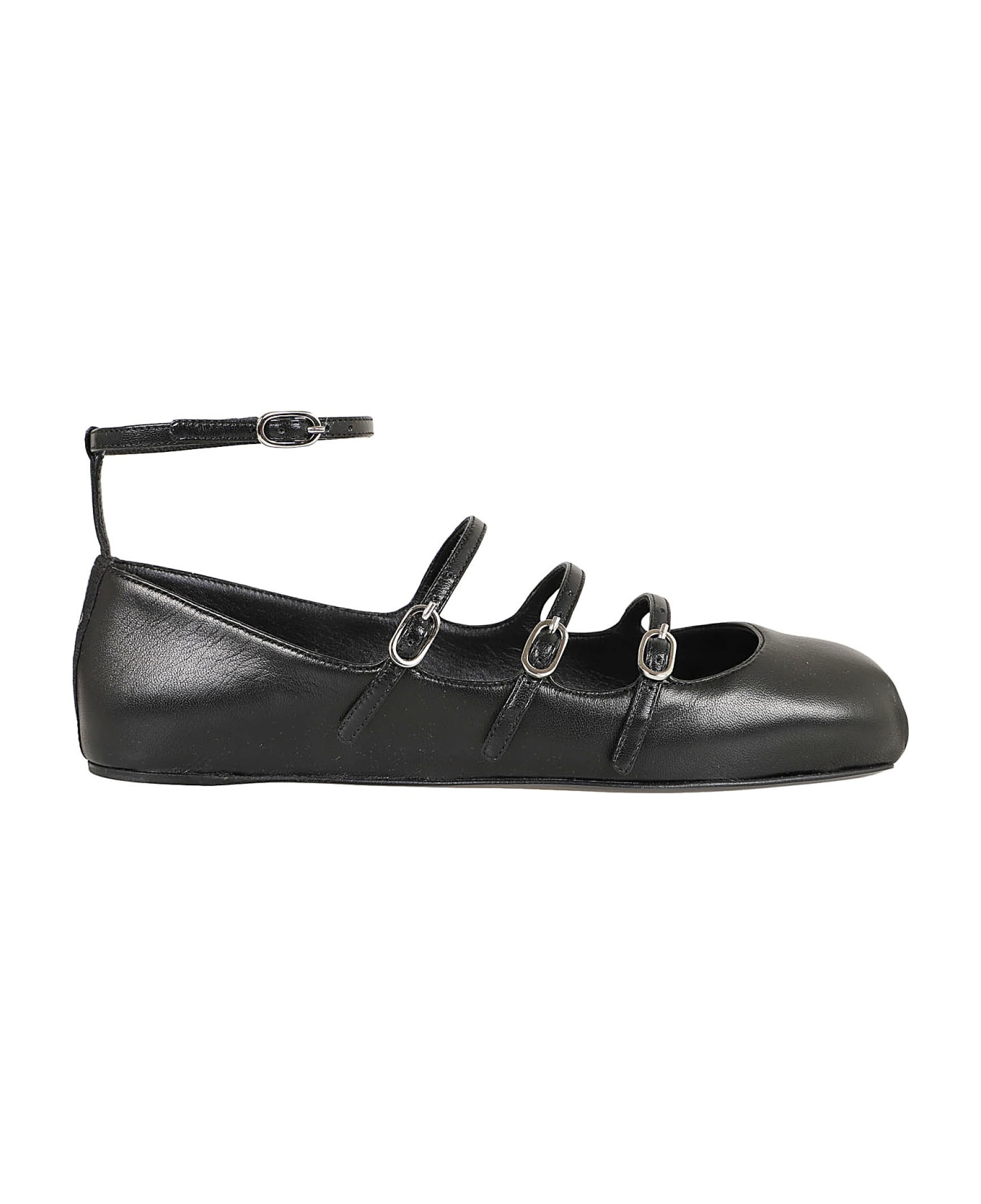 Alexander McQueen Buckled-straps Square-toe Ballerina Shoes - Black