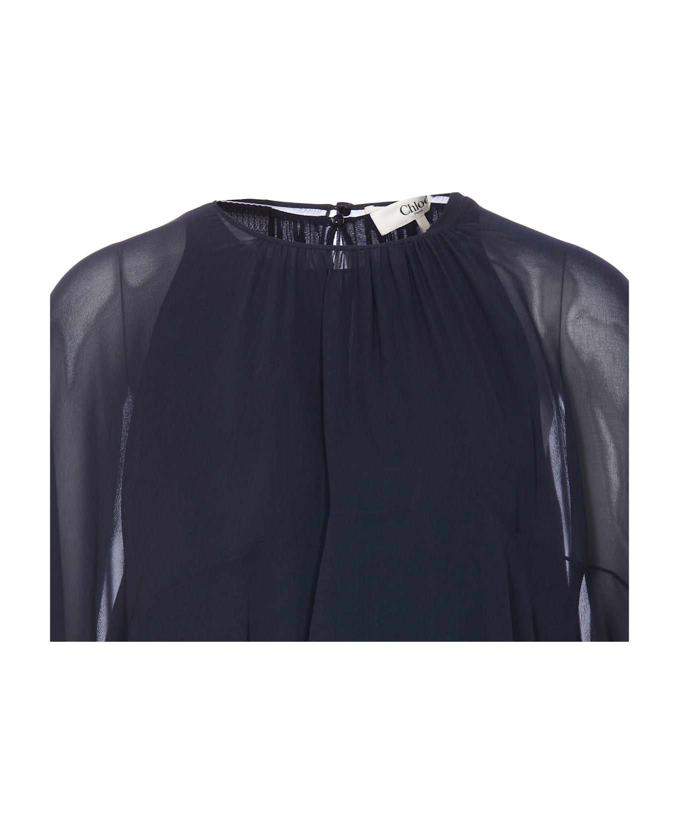 Chloé Mini Dress In Georgette Silk With Cape - Q Graphite Blue