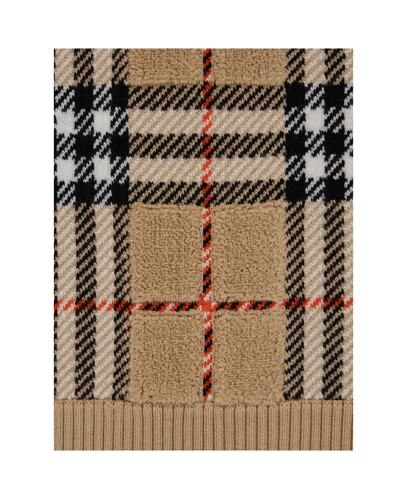 Burberry Beige Scarf With All-over Check Motif And Ribbed Trims In Wool Boy - Beige