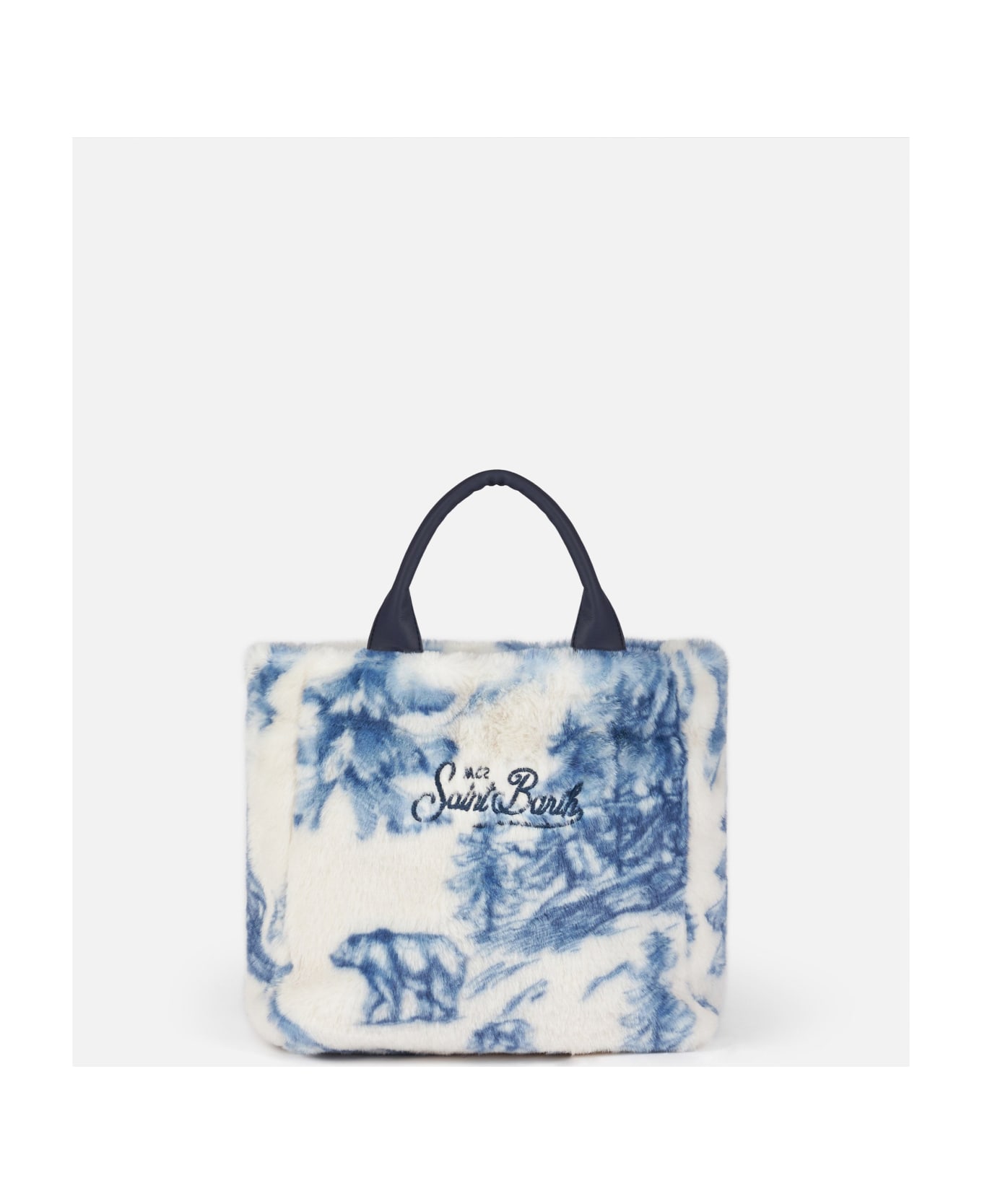 MC2 Saint Barth Furry Soft Mini Vanity Bag With Toile De Jouy Print - WHITE