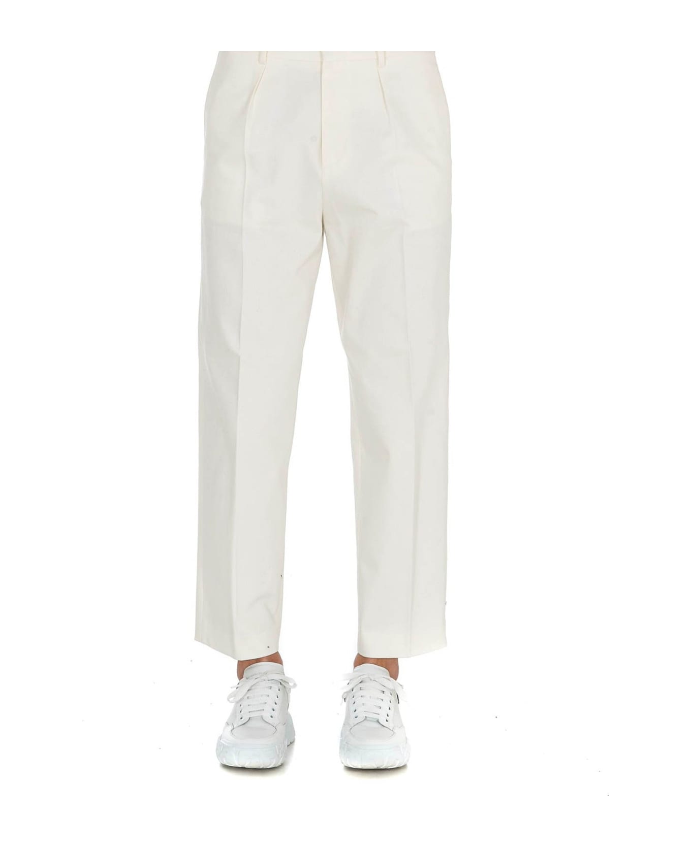 GCDS Cropped Cotton Trousers - White