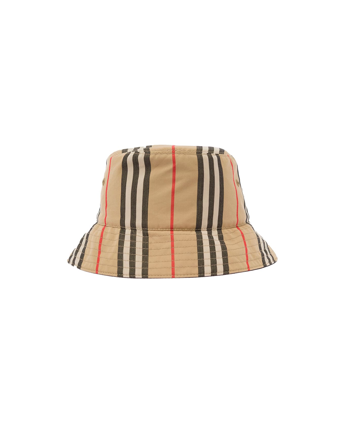 Burberry Brown Bucket Hat With Icon Stripe Motif In Cotton - Beige