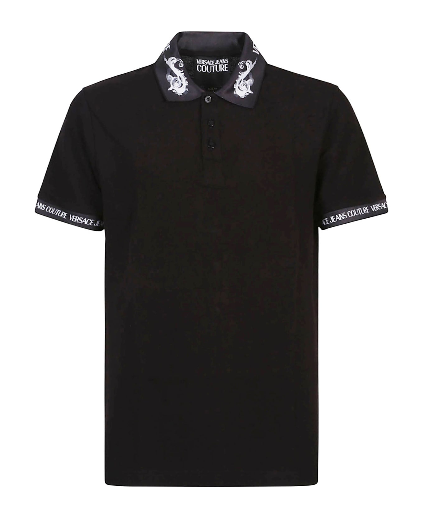 Versace Jeans Couture Watercolor Collar Short Sleeve Polo Shirt - Black