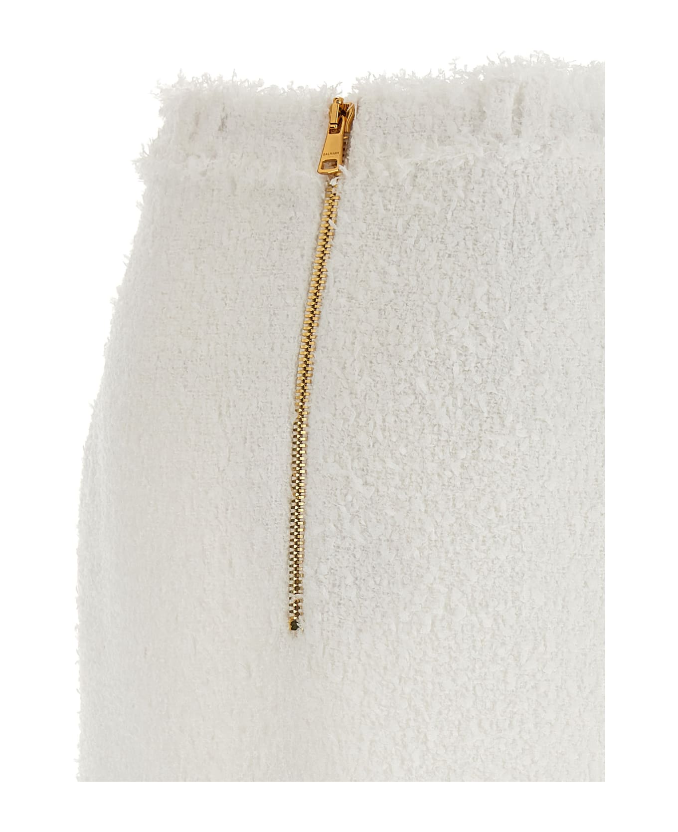 Balmain Button Tweed Skirt - Blanc