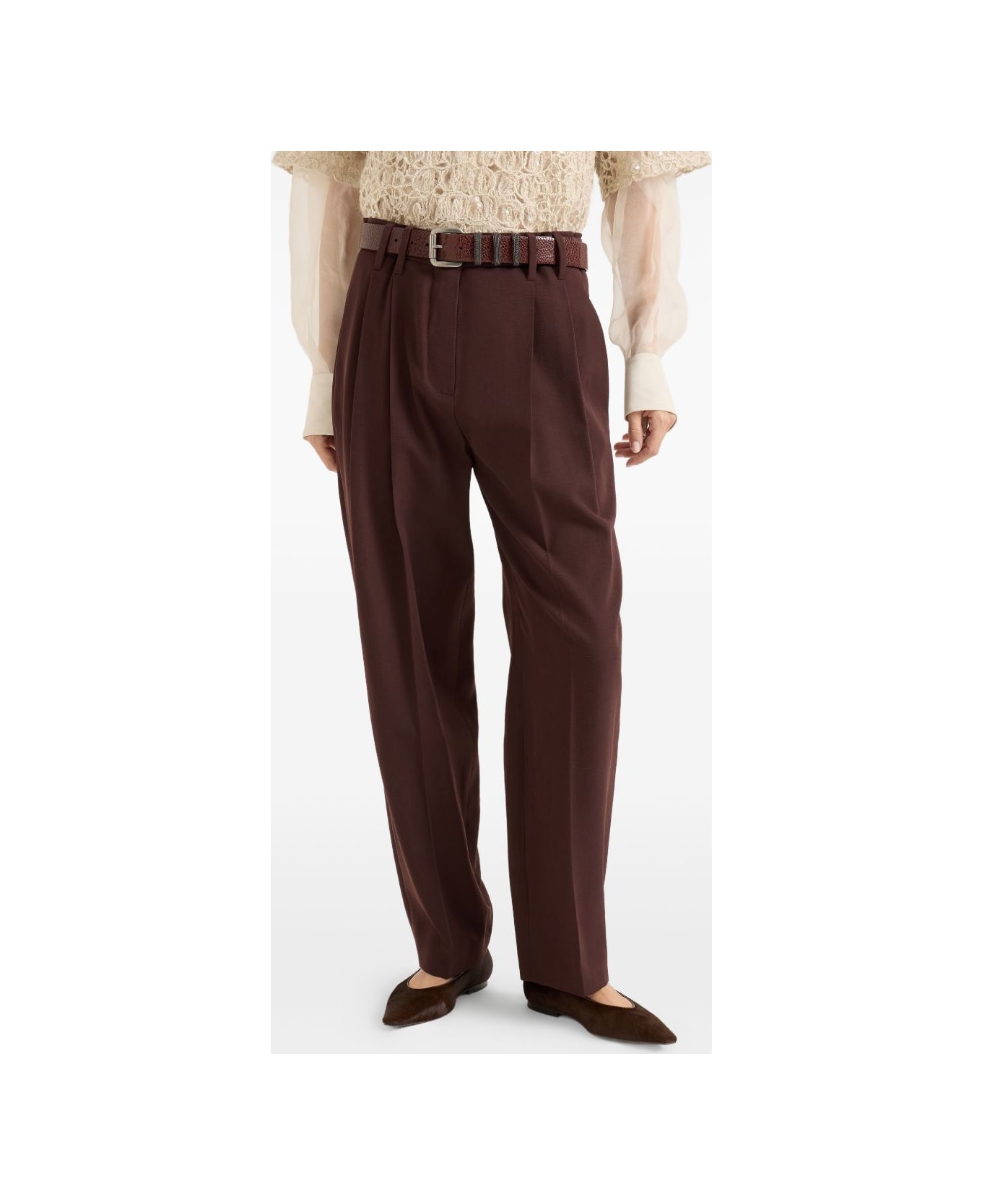Brunello Cucinelli Wool Blend Trousers - Bordeaux