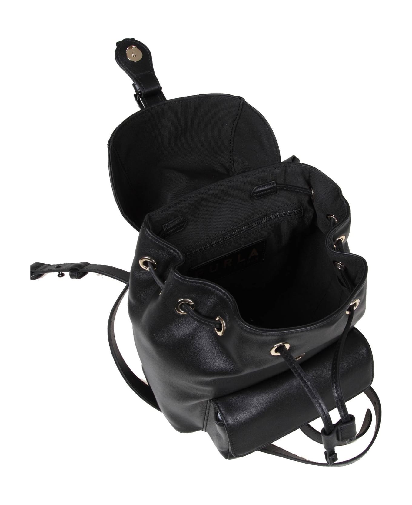 Furla Flow S Black Leather Backpack - Black バックパック