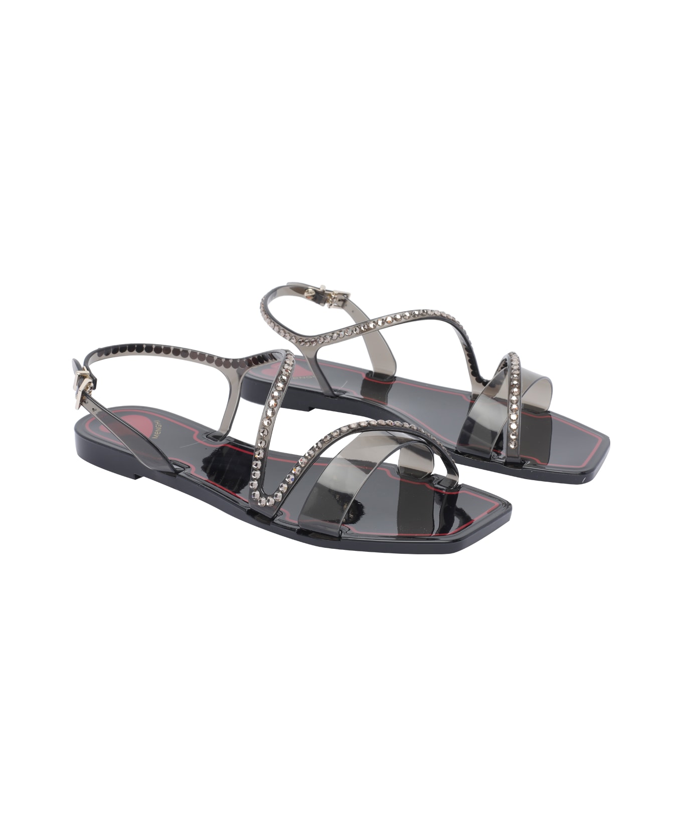 Menghi Rubber Flat Sandals - Black