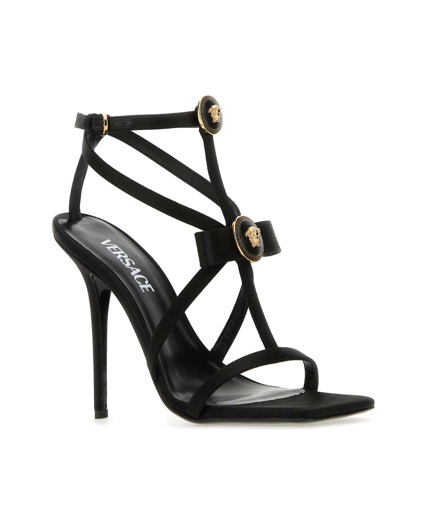 Versace Black Satin Sandals - BLACKVERSACEGOLD