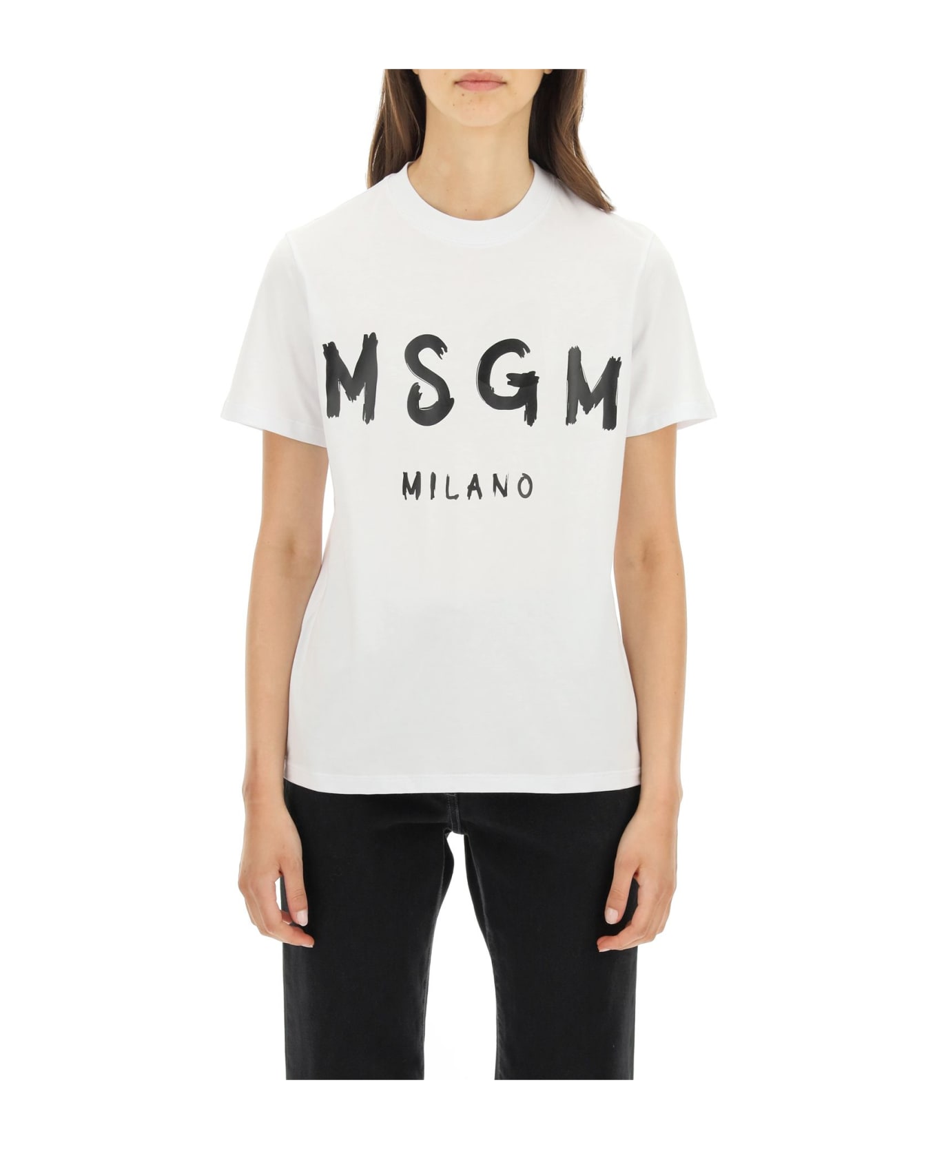 MSGM T-shirt With Brushed Logo - Bianco Tシャツ