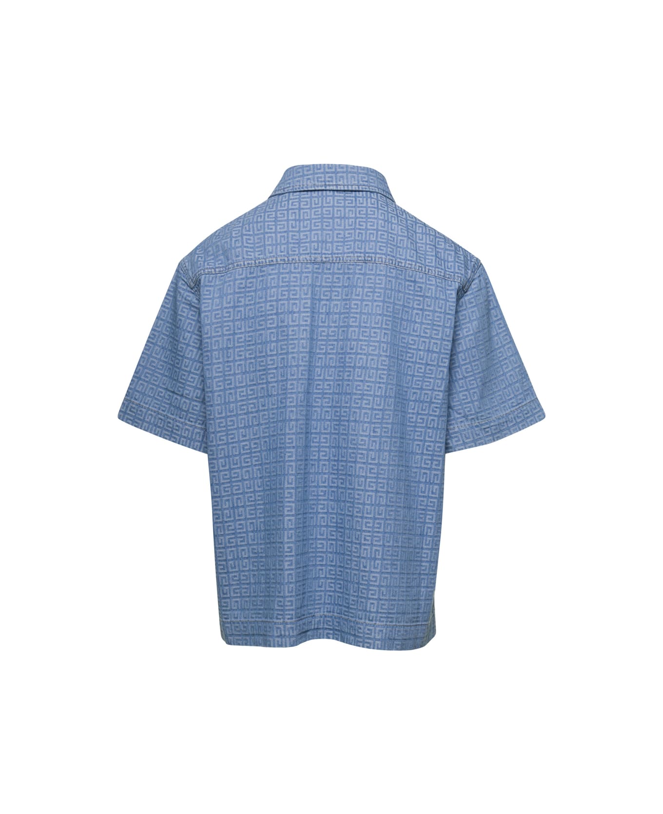 Givenchy Light-blue Denim Boxy Shirt With Monogram Motif In Cotton Man - Blu