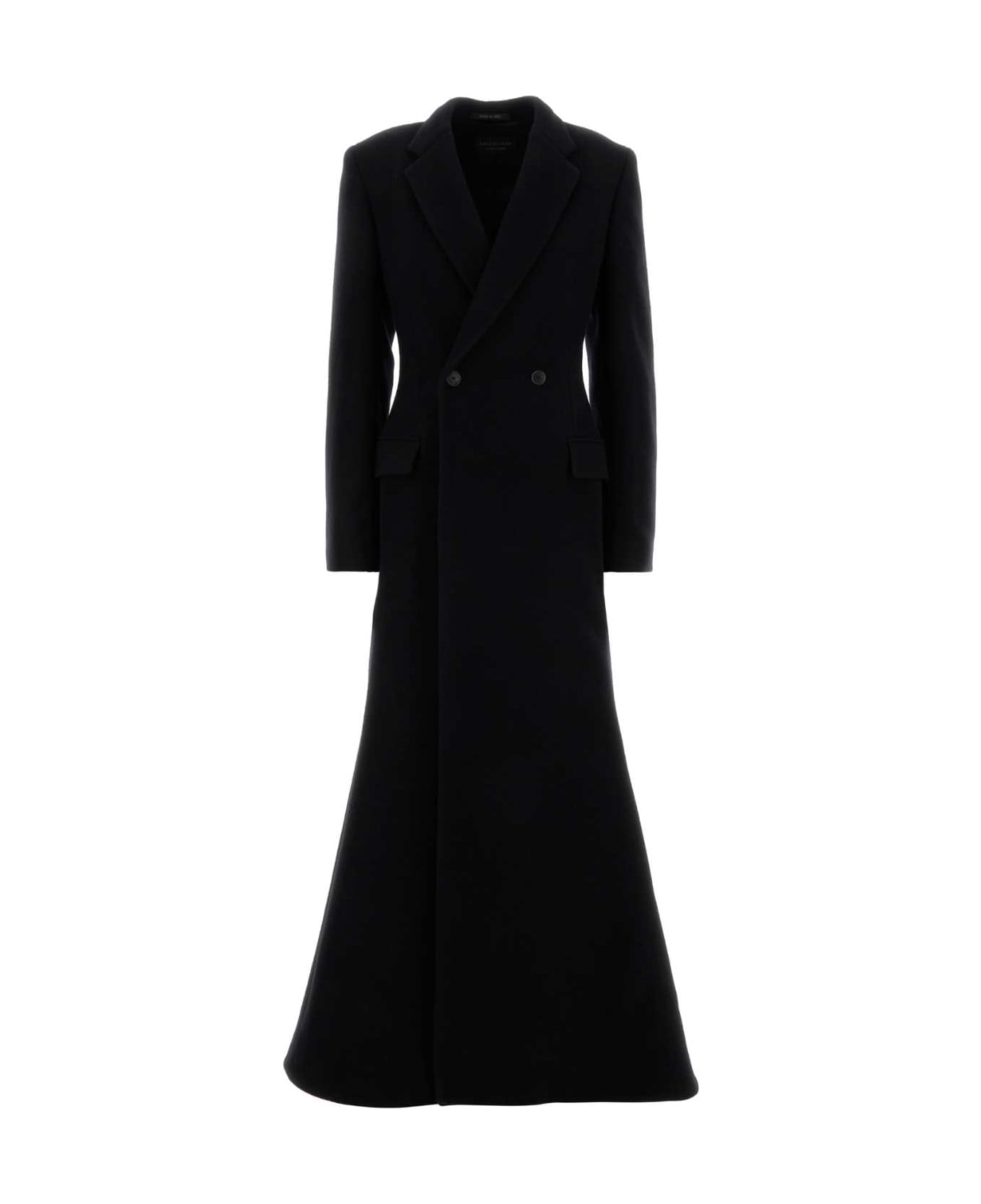Balenciaga Black Wool Blend Coat - Black