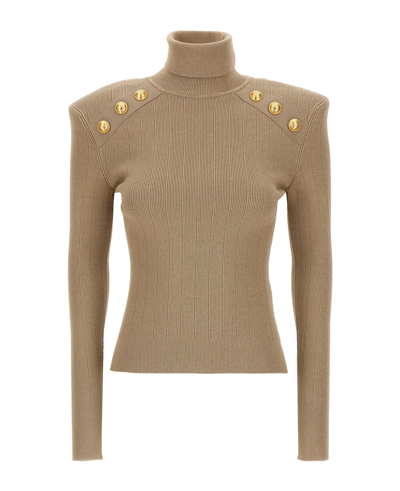 Balmain Ribbed Button Sweater - Beige