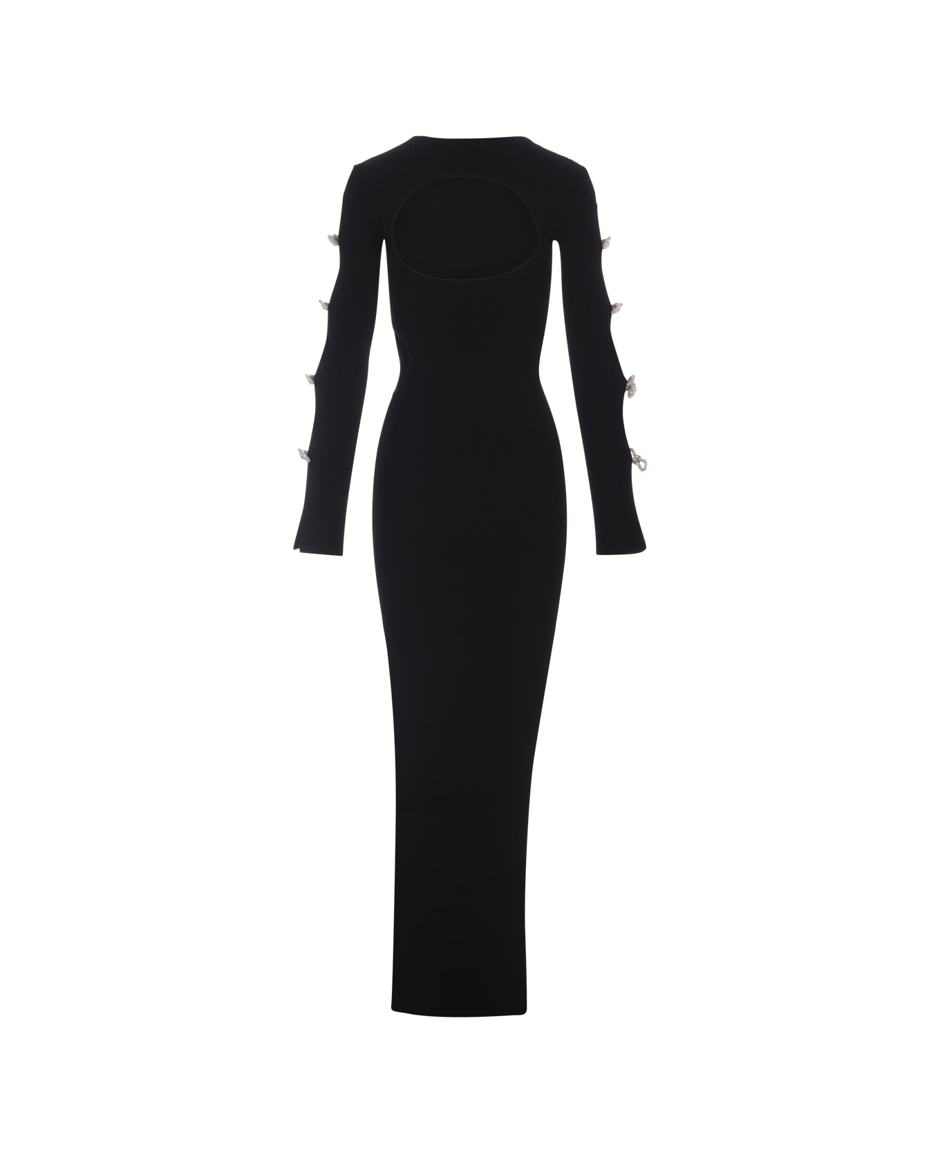 Mach & Mach Long Black Stretch Dress With Applications - Black ワンピース＆ドレス