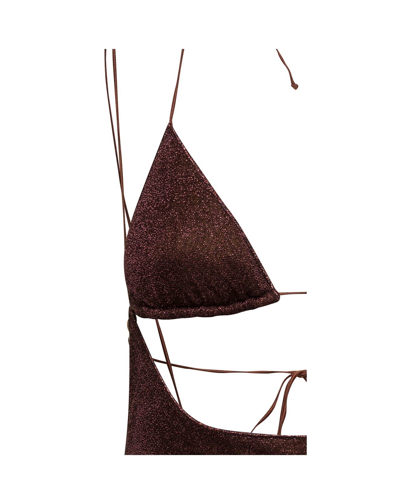 Oseree 'lumiere Kini Maillot' Brown Swimsuit With Cut-out Detail In Lurex Woman - Brown 水着