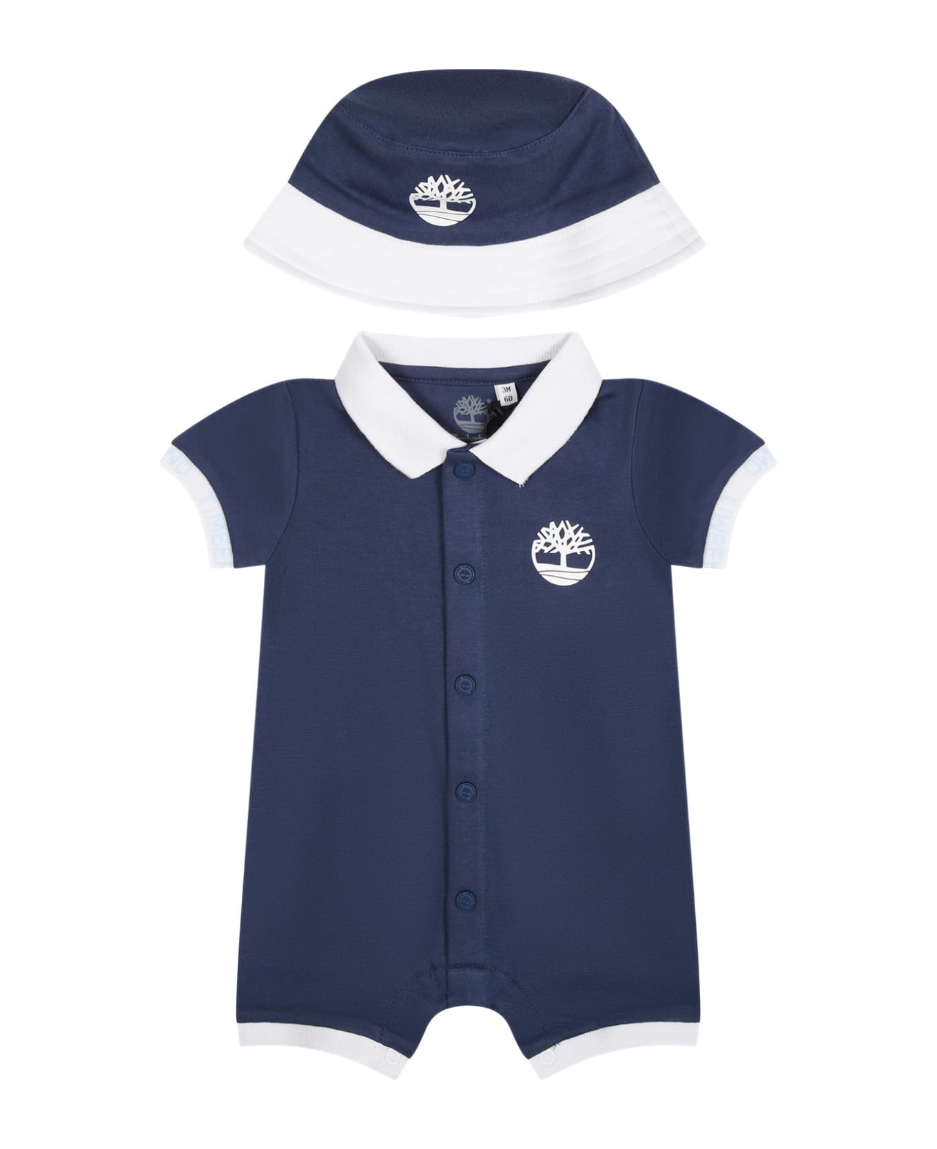 Timberland Blue Romper For Baby Boy With Logo - Blue