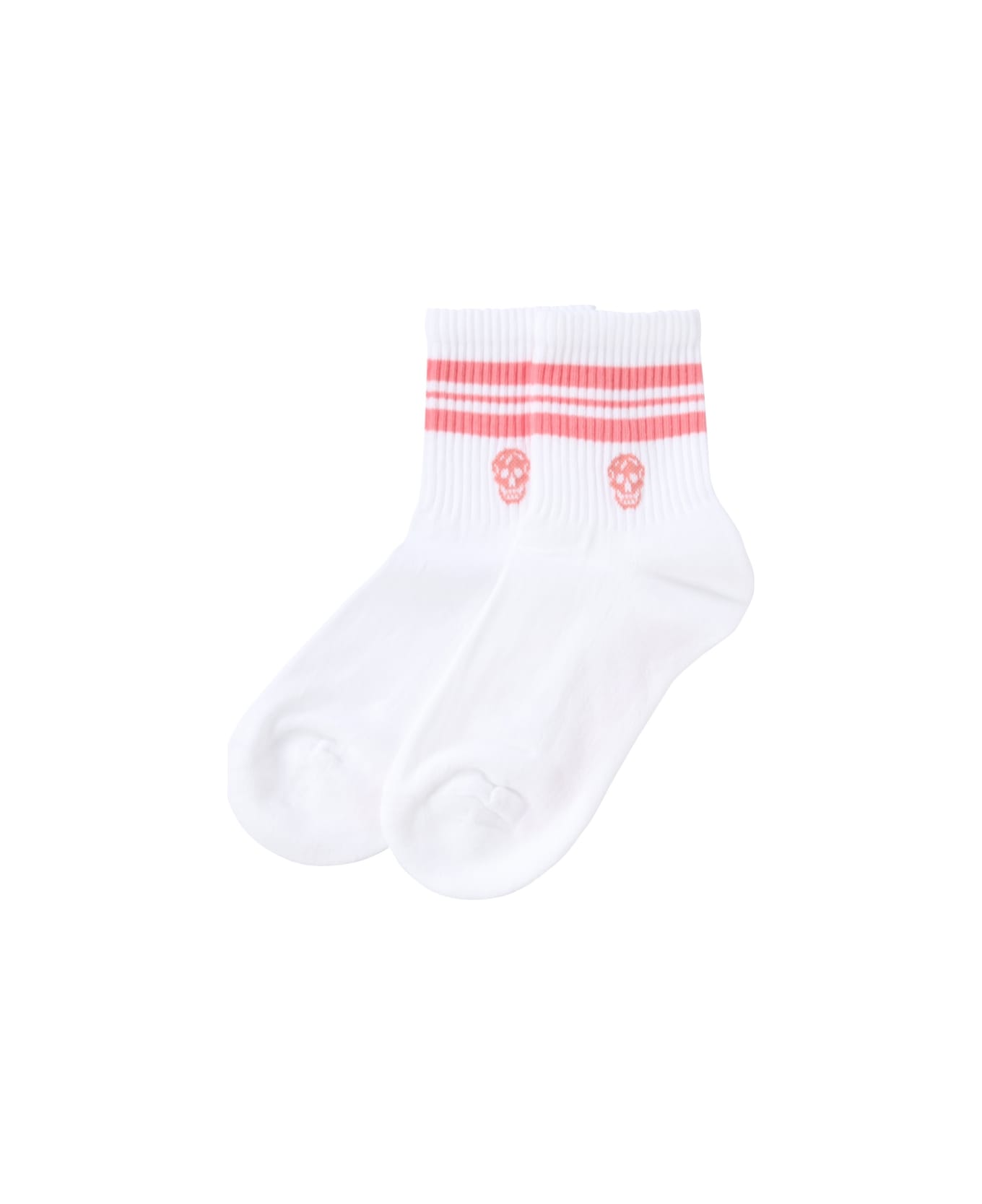 Alexander McQueen Sock With Sporty Stripes And Skull - WHITE