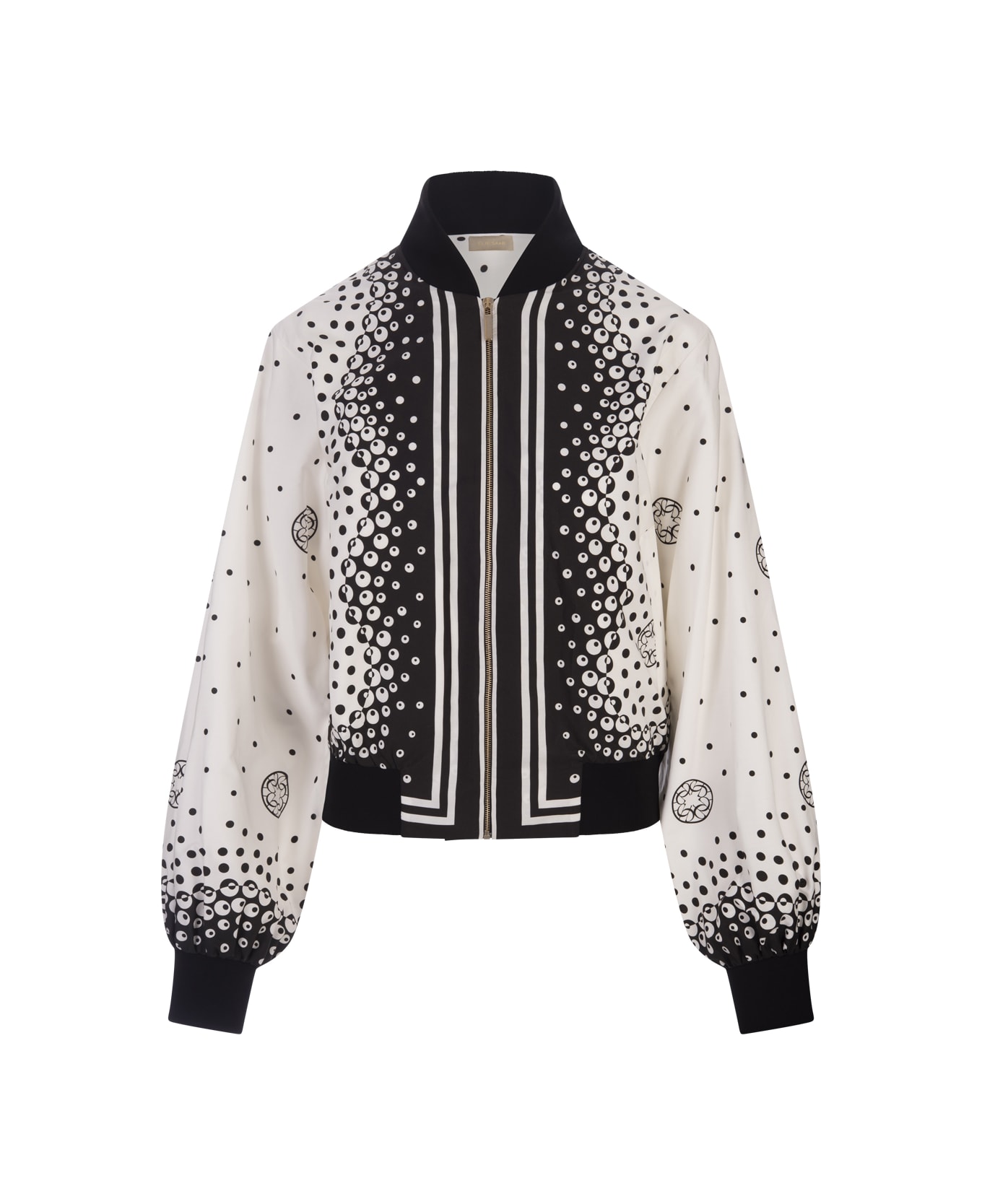 Elie Saab Moon Printed Cotton Bomber Jacket In White And Black - White ダウンジャケット