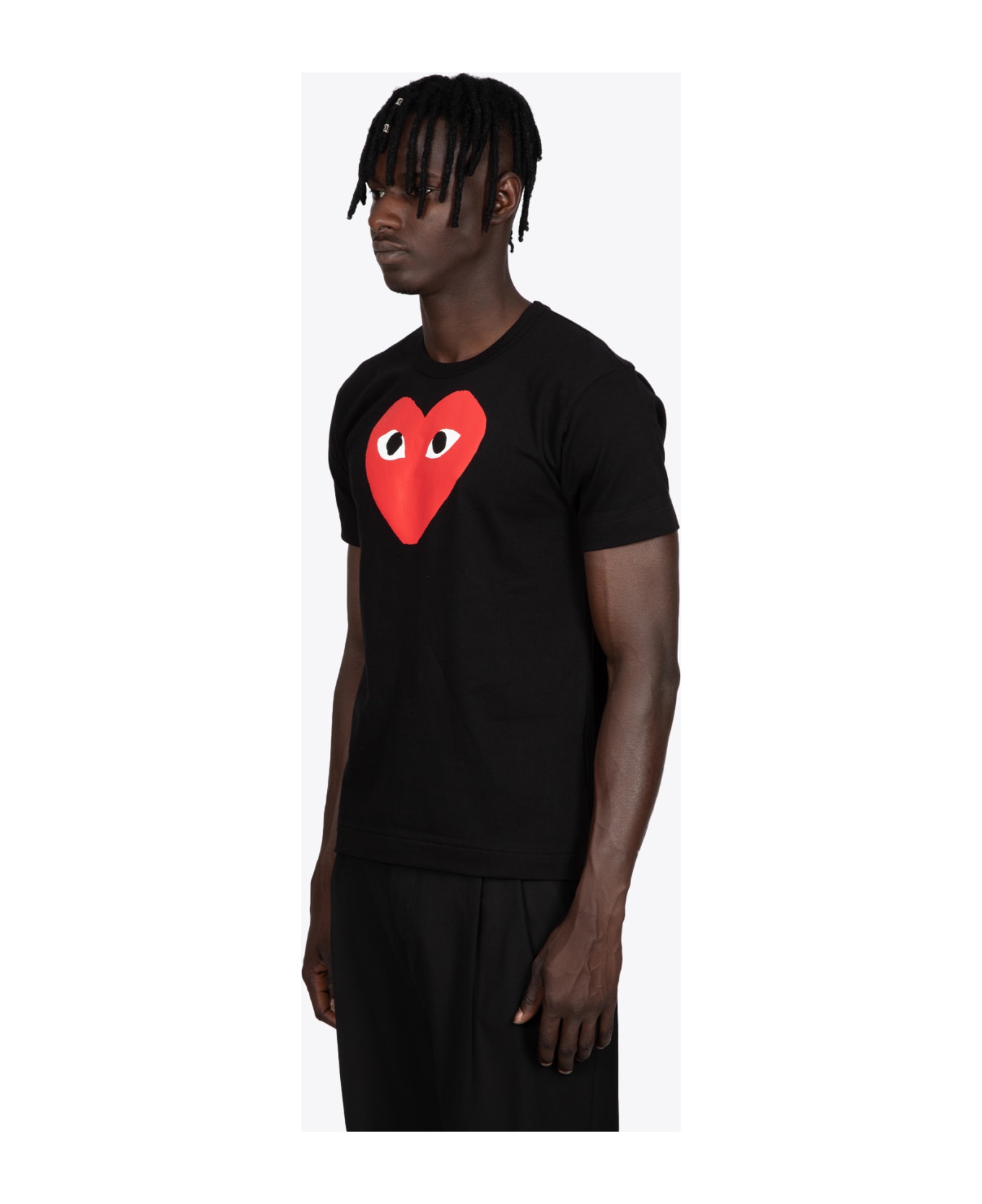 Comme des Garçons Play Men S T-shirt Knit Black cotton t-shirt with big heart print - Nero