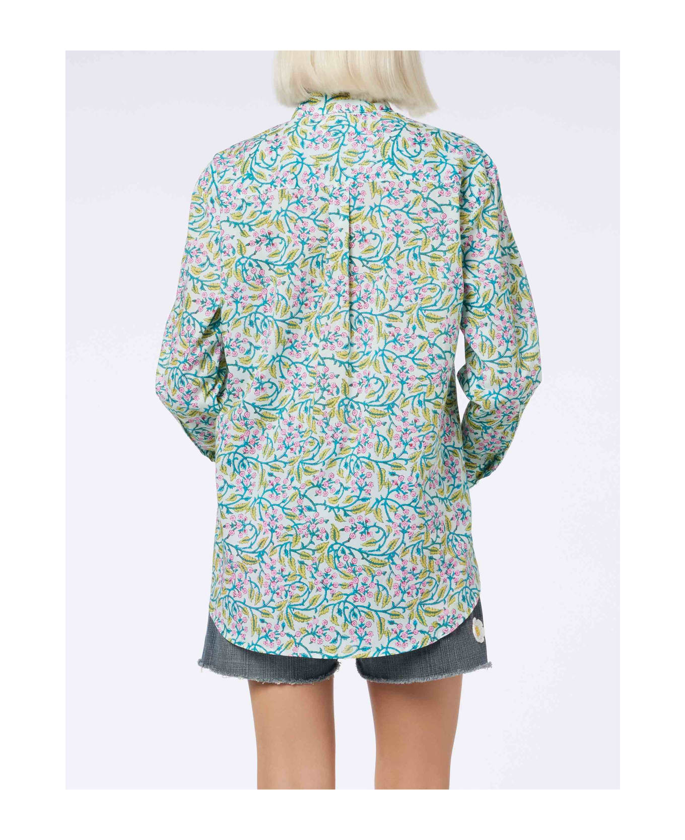 MC2 Saint Barth Woman Cotton Shirt Brigitte With Flower Print - GREEN