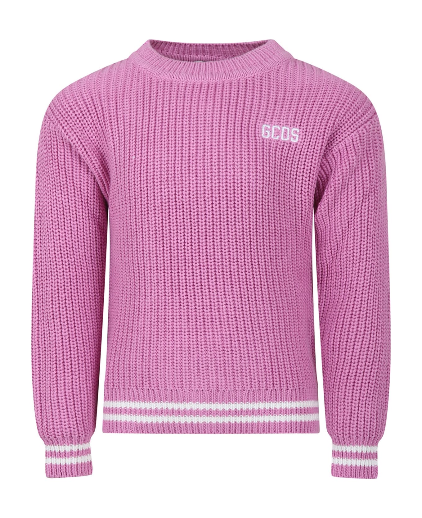 GCDS Mini Pink Sweater For Girl With Logo - Pink