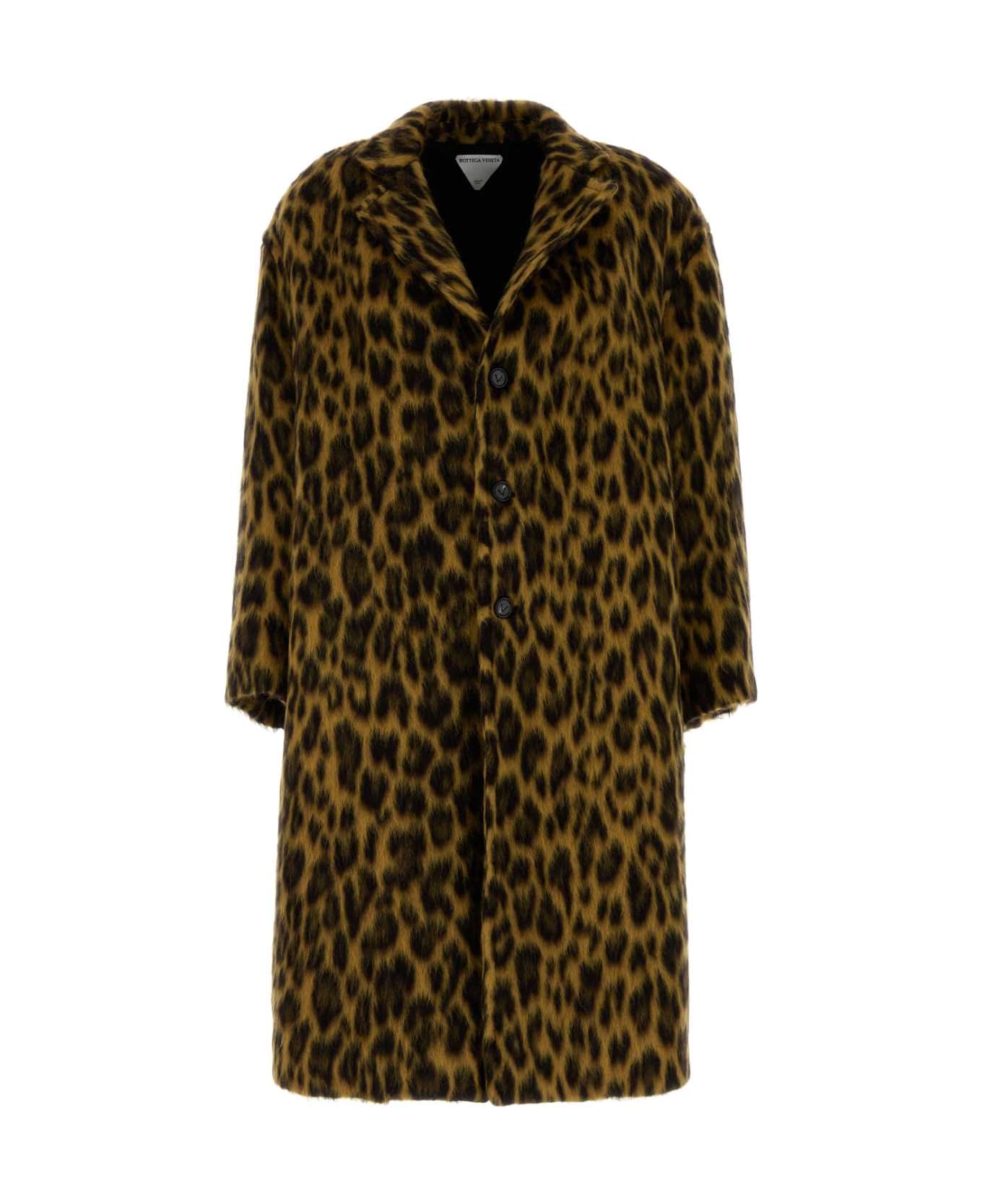 Bottega Veneta Printed Alpaca Blend Coat - CAMELBLACKBROWN