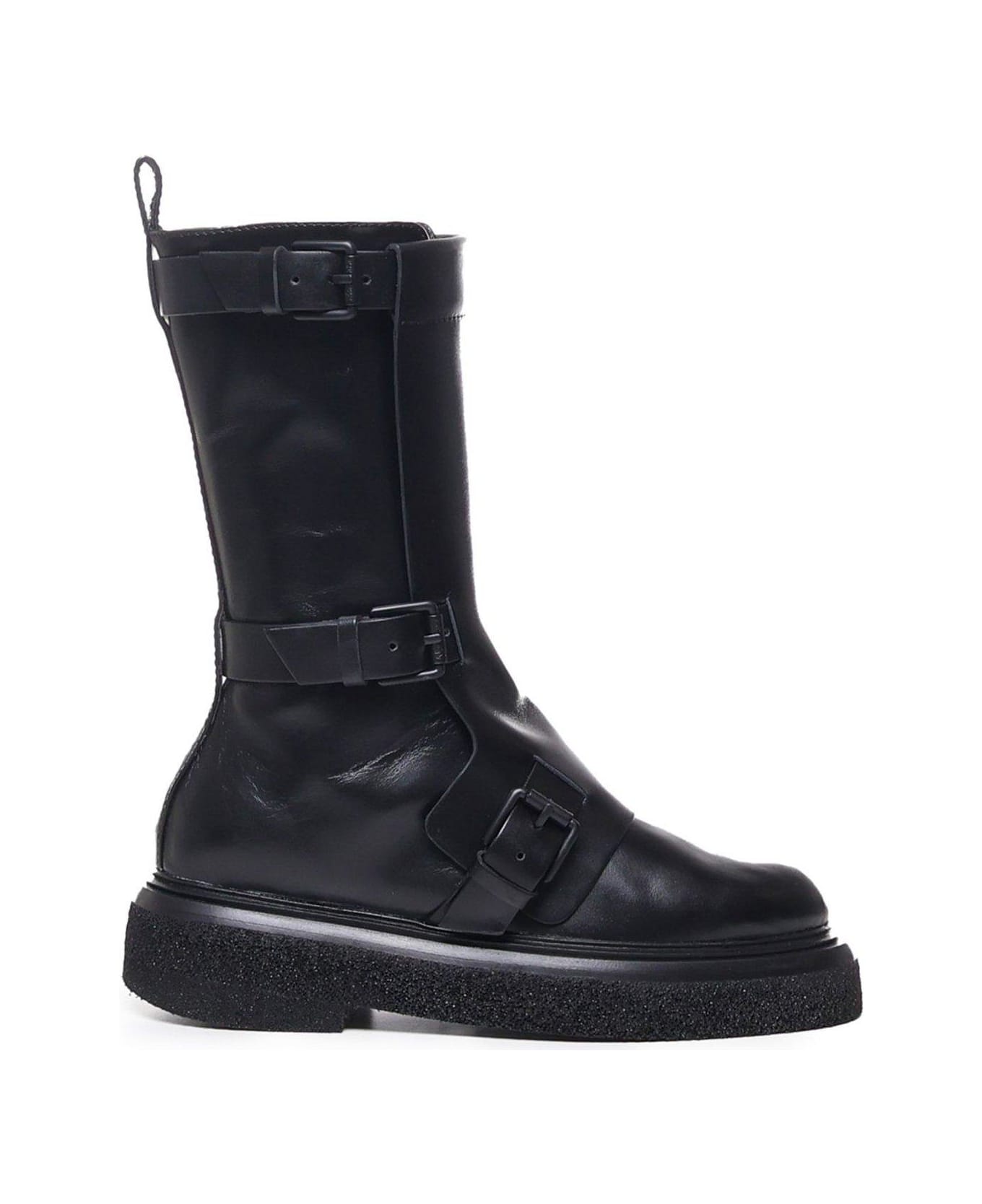 Max Mara Buckled Detailed Round Toe Boots - Black