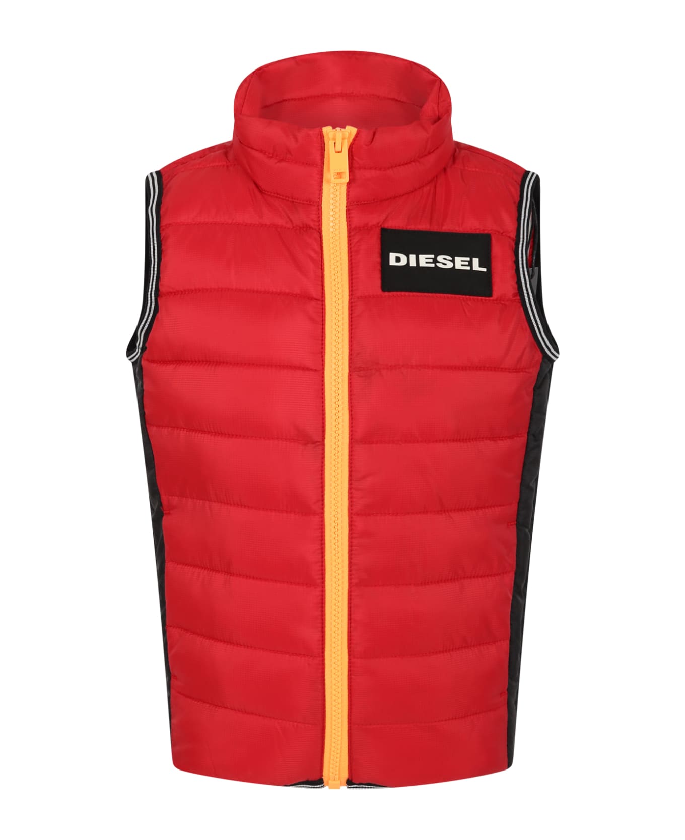 Diesel Red Gilet For Boy With Logo - Red コート＆ジャケット