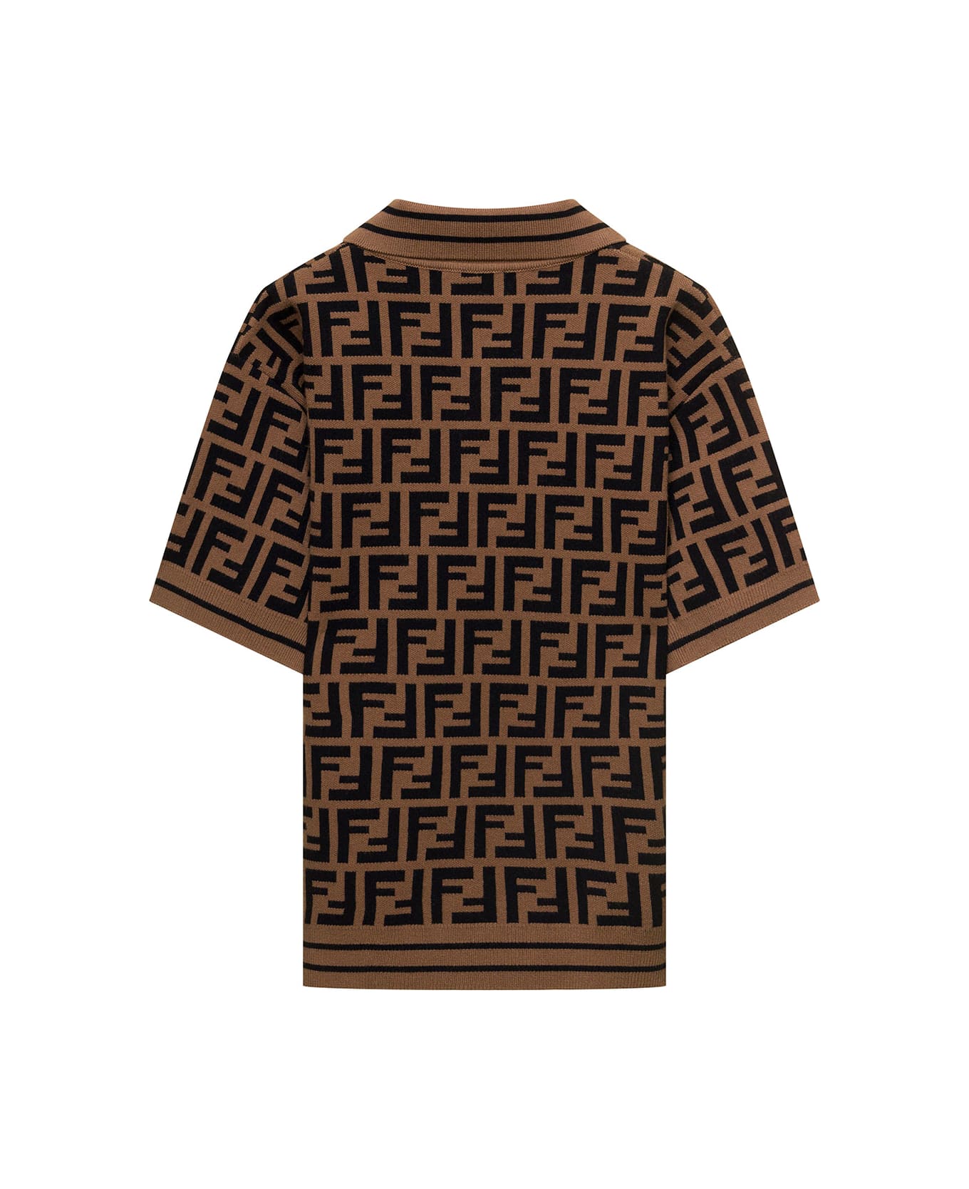 Fendi Brown Knit Polo With All-over Ff Motif In Viscose Boy - Marrone
