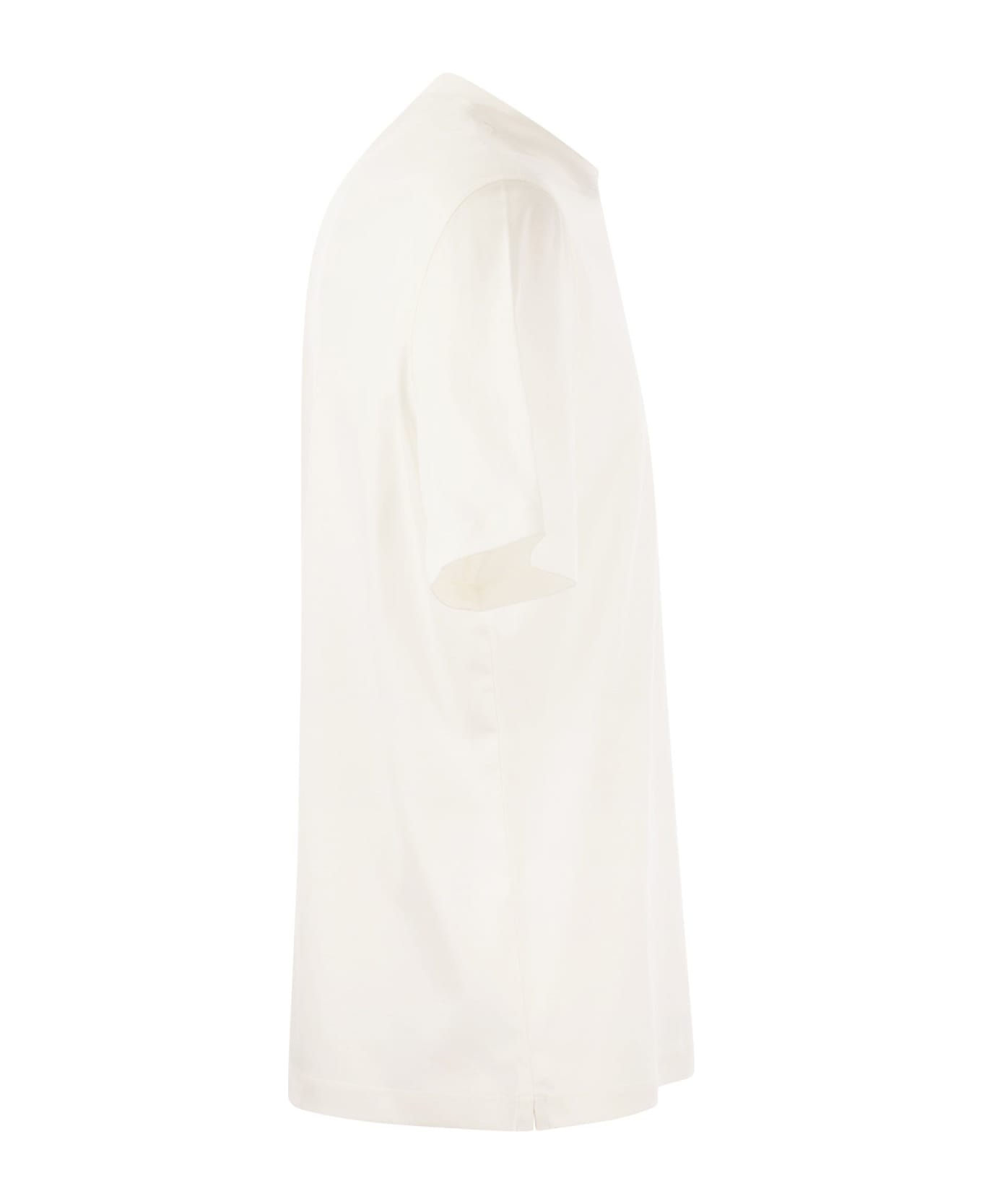 Brunello Cucinelli Crew-neck T-shirt In Cotton Jersey With Logo - OFF WHITE_GRIGIO