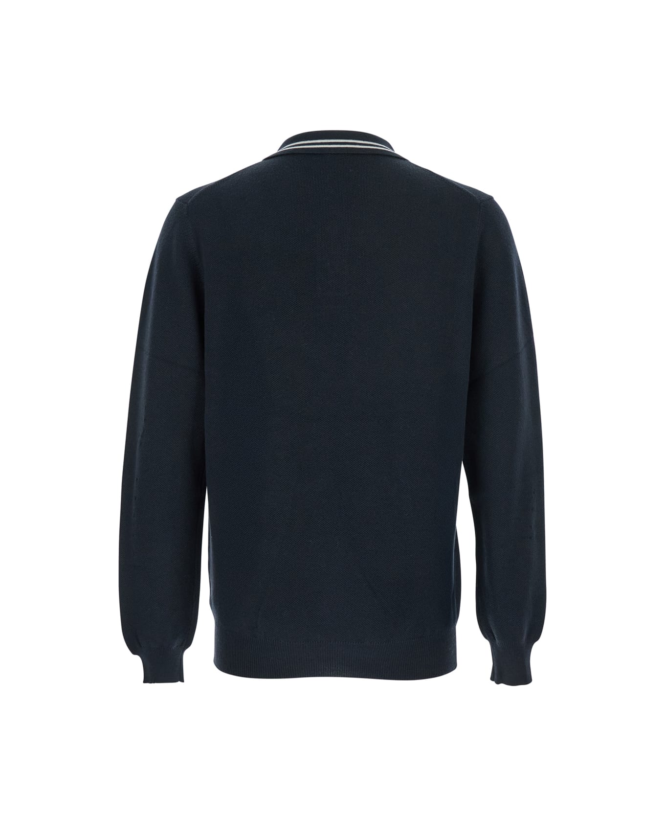 Autry Blue Long-sleeve Polo Shirt With Striped Collar And Logo Lettering Embroidery On The Front In Wool And Cotton Blend Man - Blu