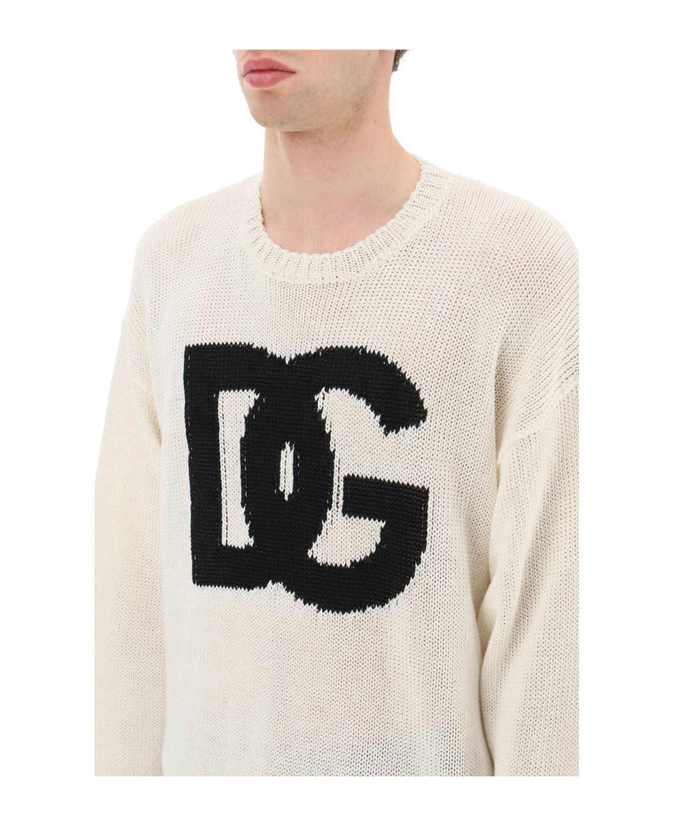 Dolce & Gabbana Linen Logo Sweater - White フリース