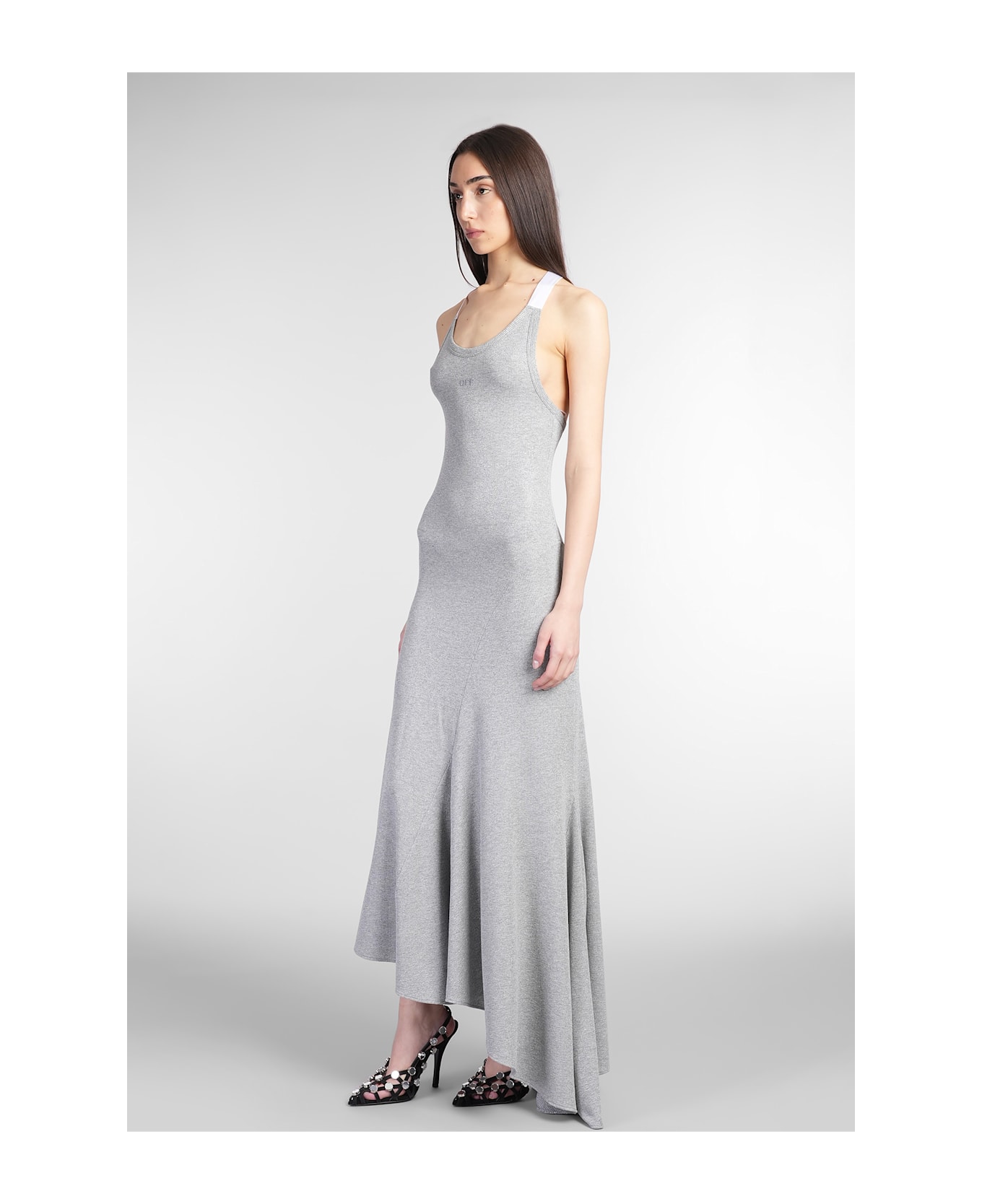 Off-White Long Dress In Silver Viscose - silver