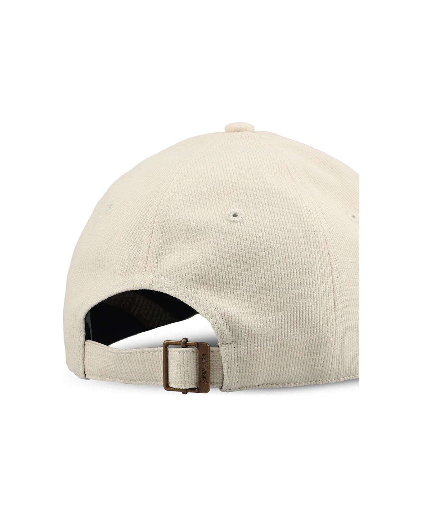 Saint Laurent Logo Embroidered Corduroy Baseball Cap - Ivory