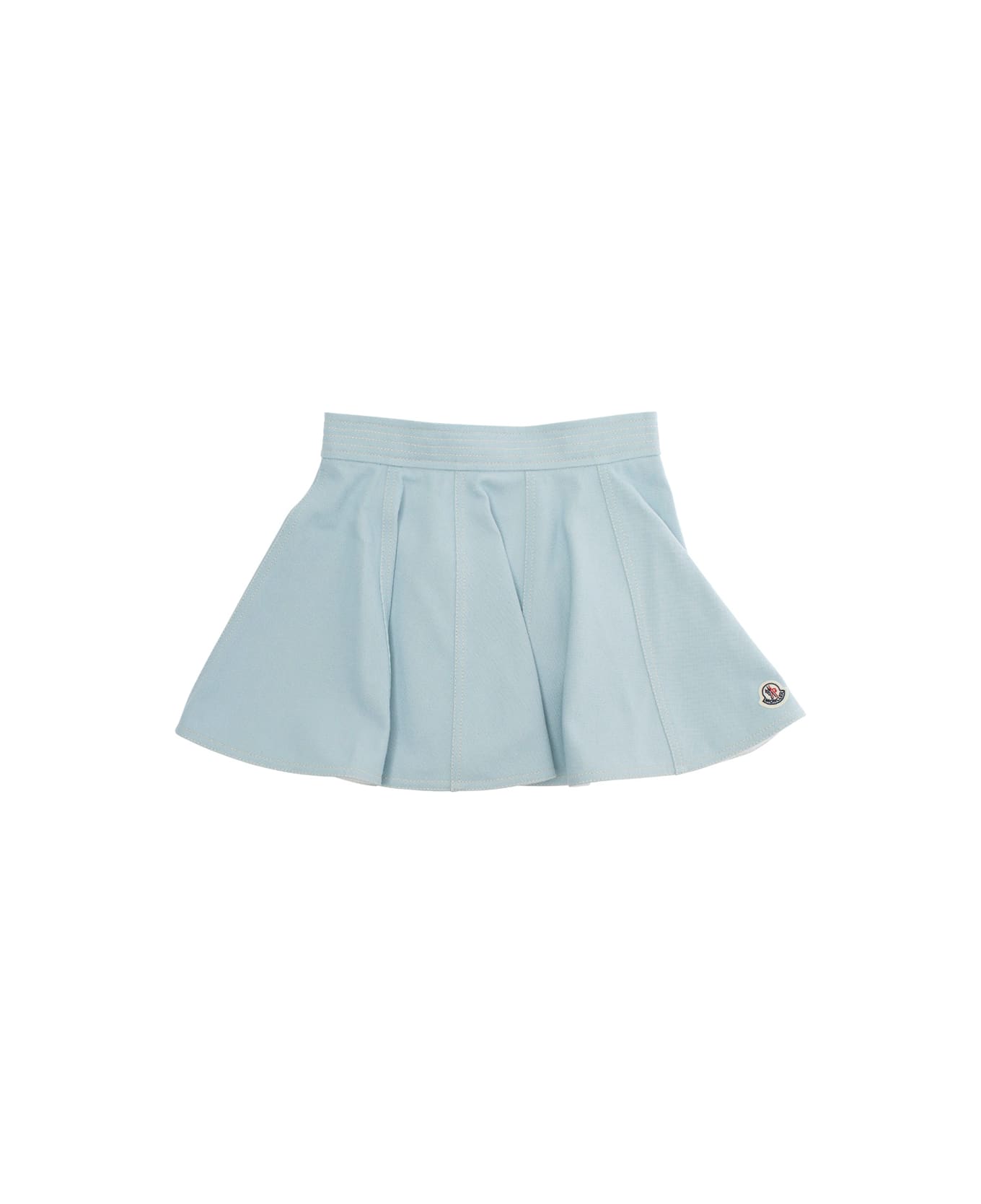 Moncler Light Blue Skirt With Logo Patch On The Front And Rear Zip Closure In Cotton Girl - Light blue