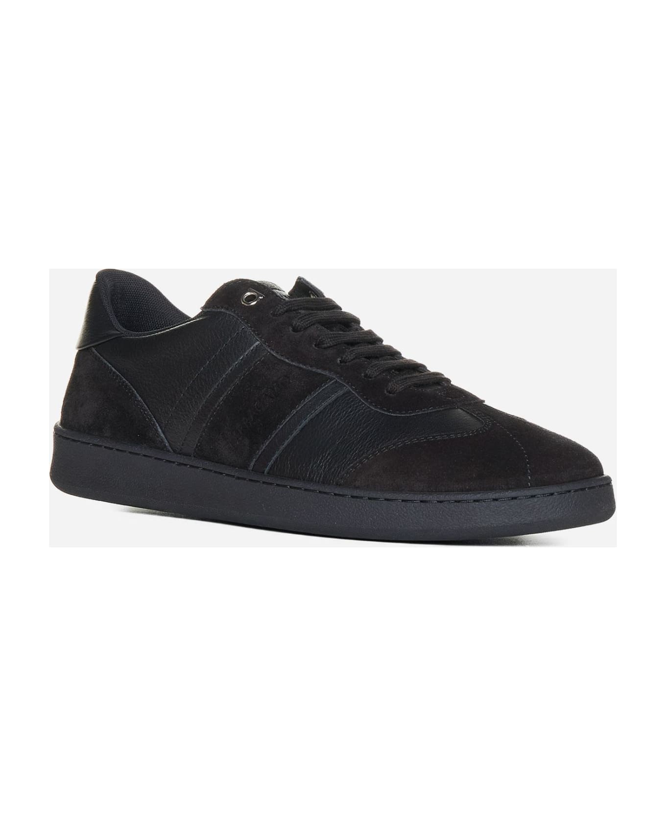 Ferragamo Achille Leather And Suede Sneakers - Black