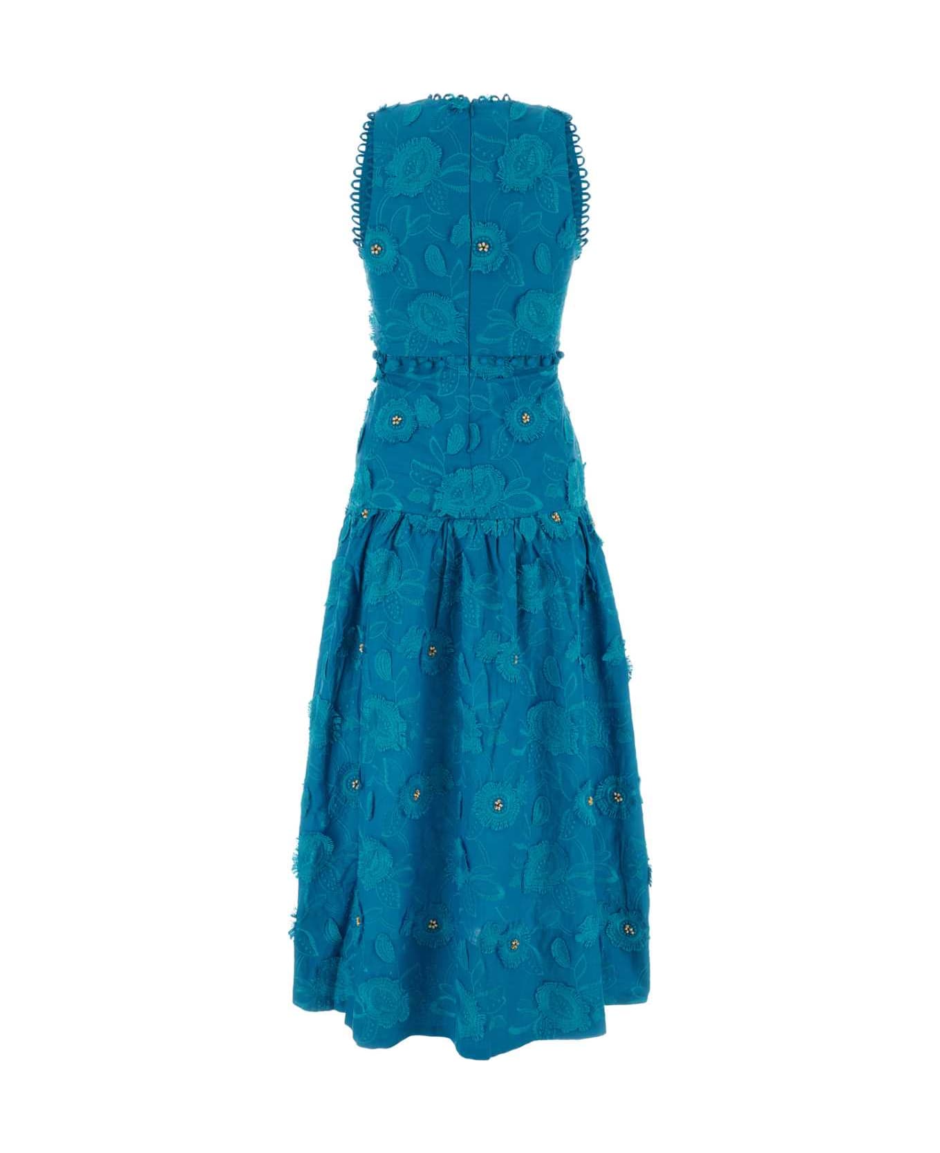 Farm Rio Embellished Cotton Blend 3d Flower Dress - BLUE