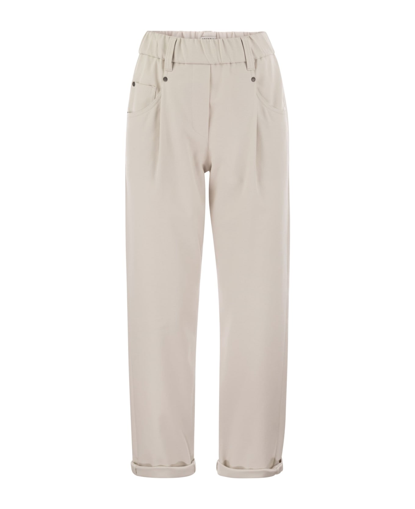 Brunello Cucinelli Baggy Trousers In Stretch Cotton Cover-up With Shiny Bartack - White