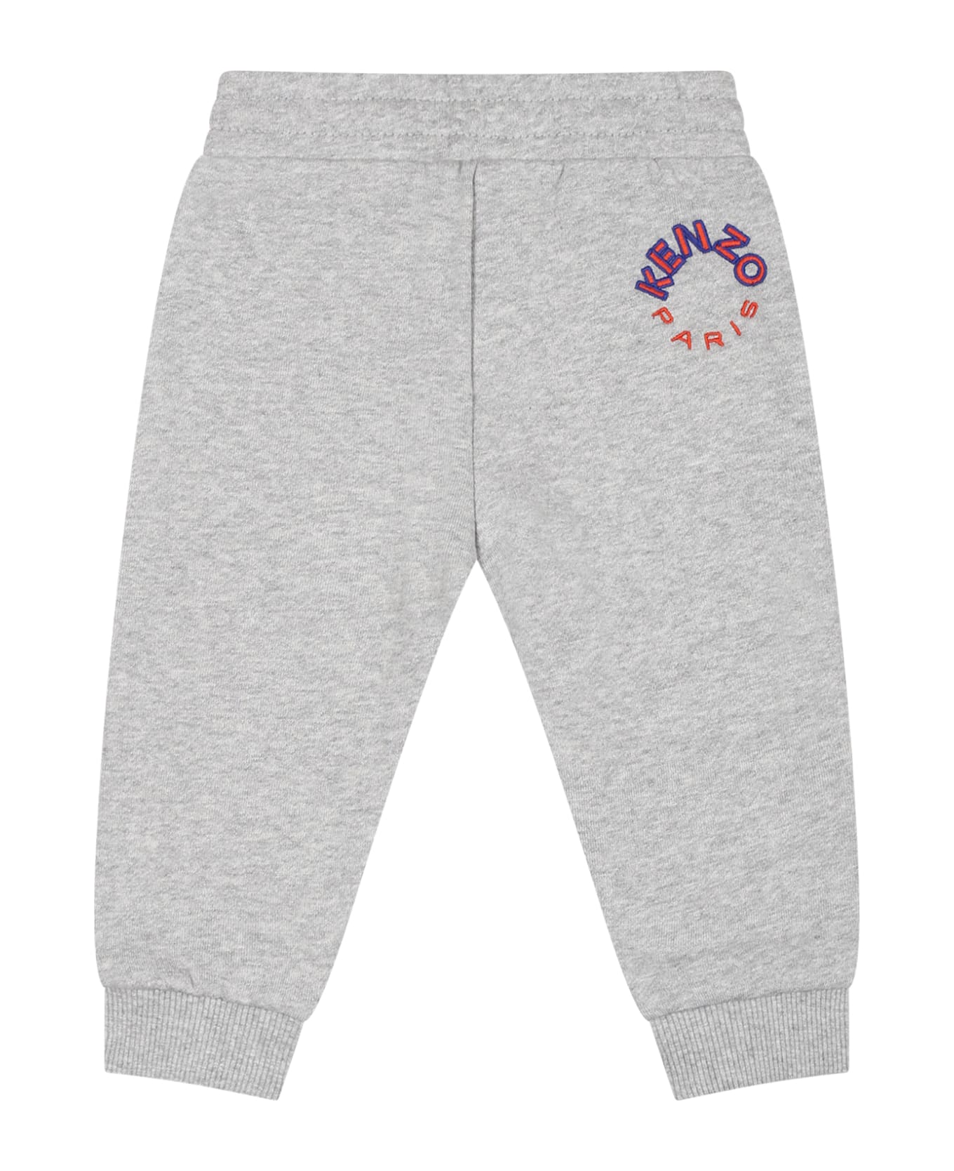 Kenzo Kids Grey Trousers For Baby Boy With Logo - Grey ボトムス