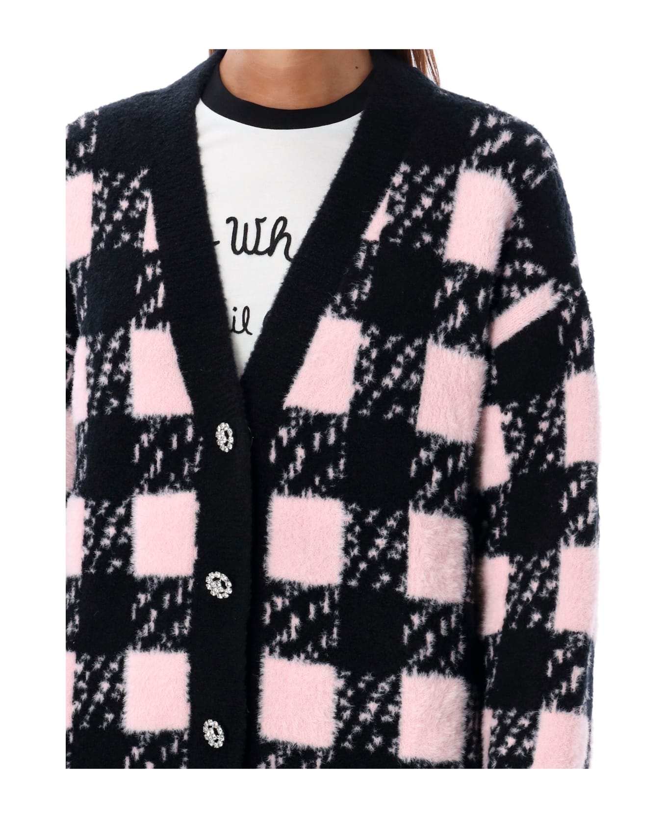 Off-White Cardigan Vichy - BLACK CLOUD PINK