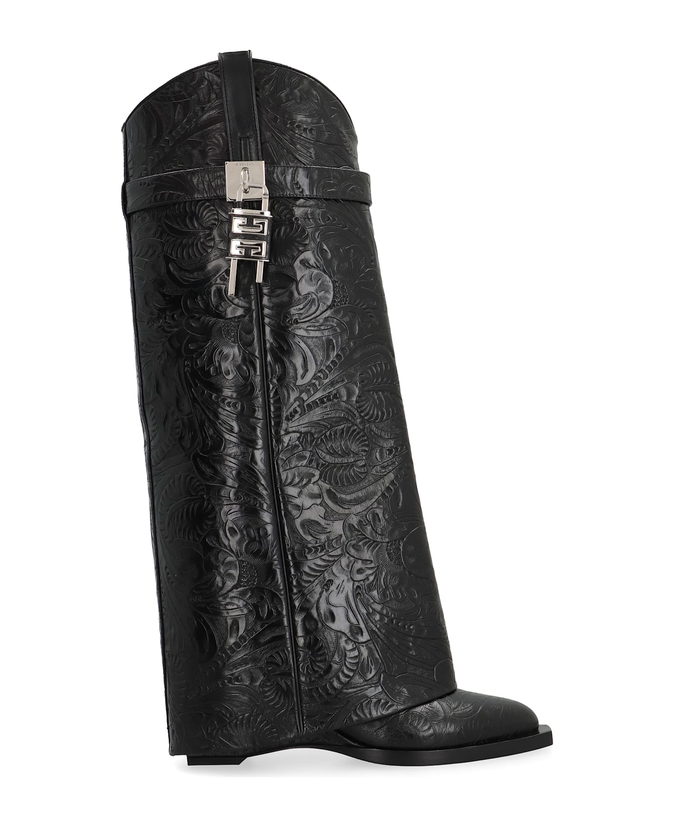 Givenchy Shark Lock Cowboy Leather Boots - black