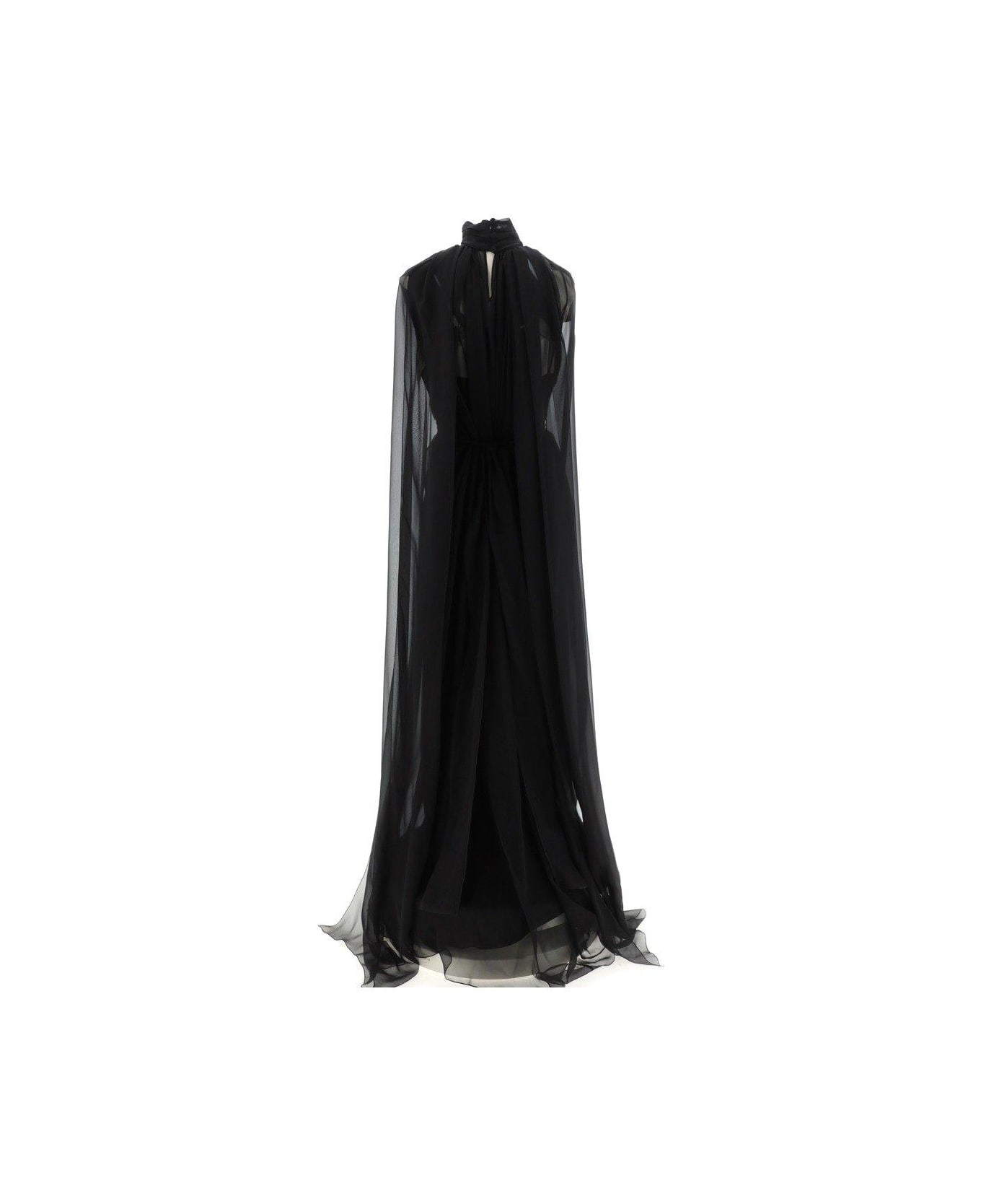 Alberta Ferretti Mock Neck Semi-sheer Maxi Dress - Black ワンピース＆ドレス
