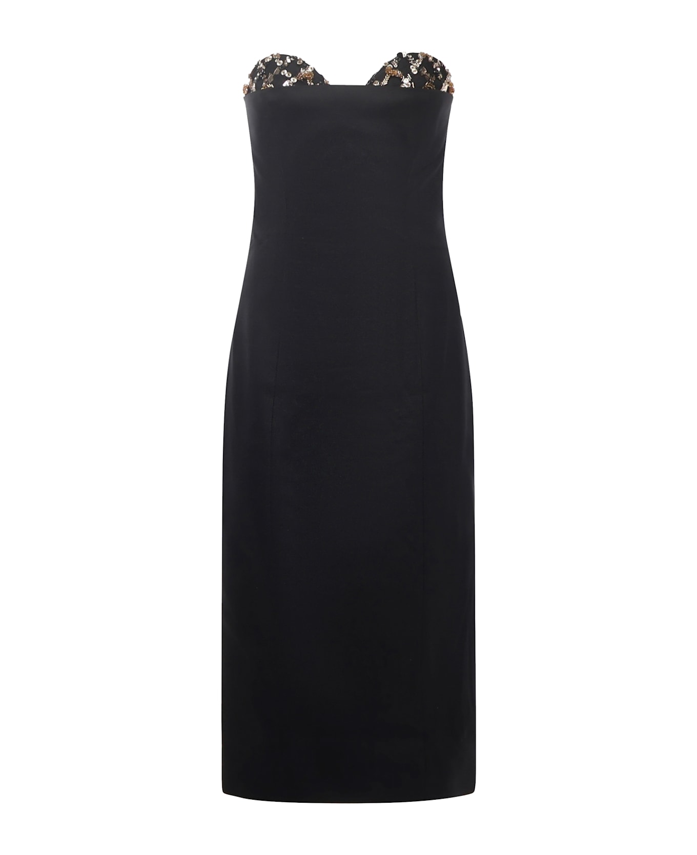 Genny Midi Dress With Jewel Embroidery - Black