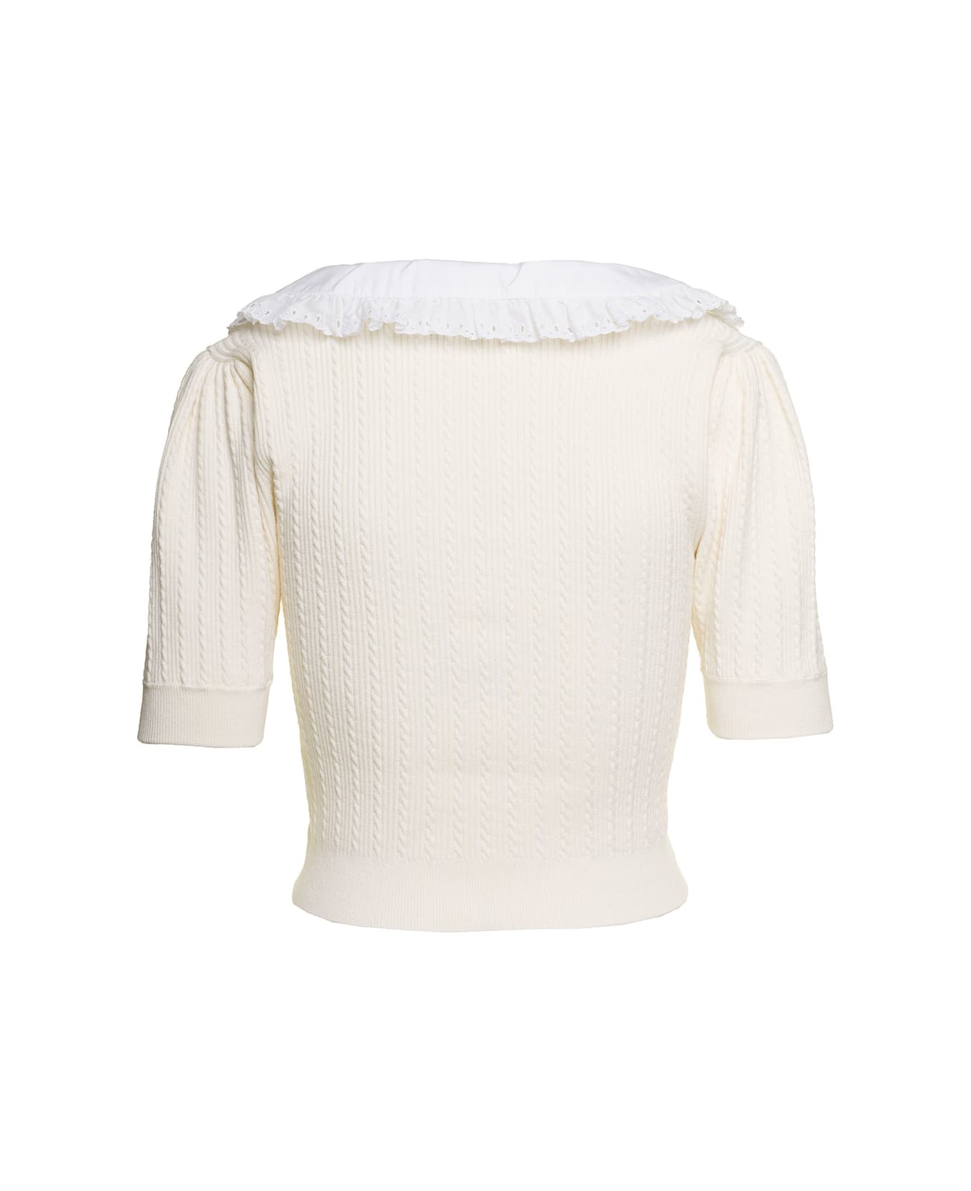 Alessandra Rich White Knitted Jumper With Bow Detail In Cotton Blend Woman - White