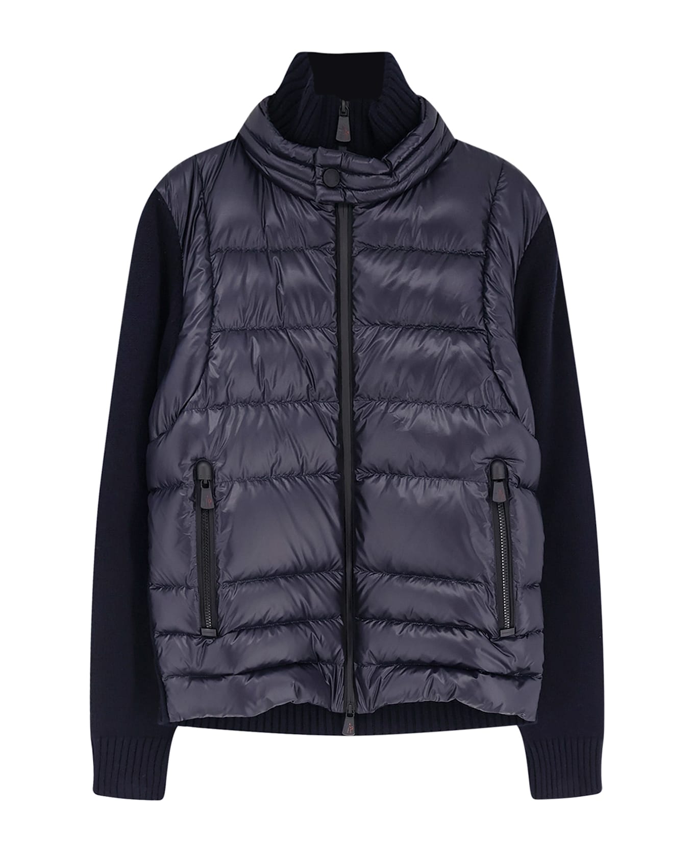 Moncler Grenoble Wool Blend Jacket With Logo Detail - Blue