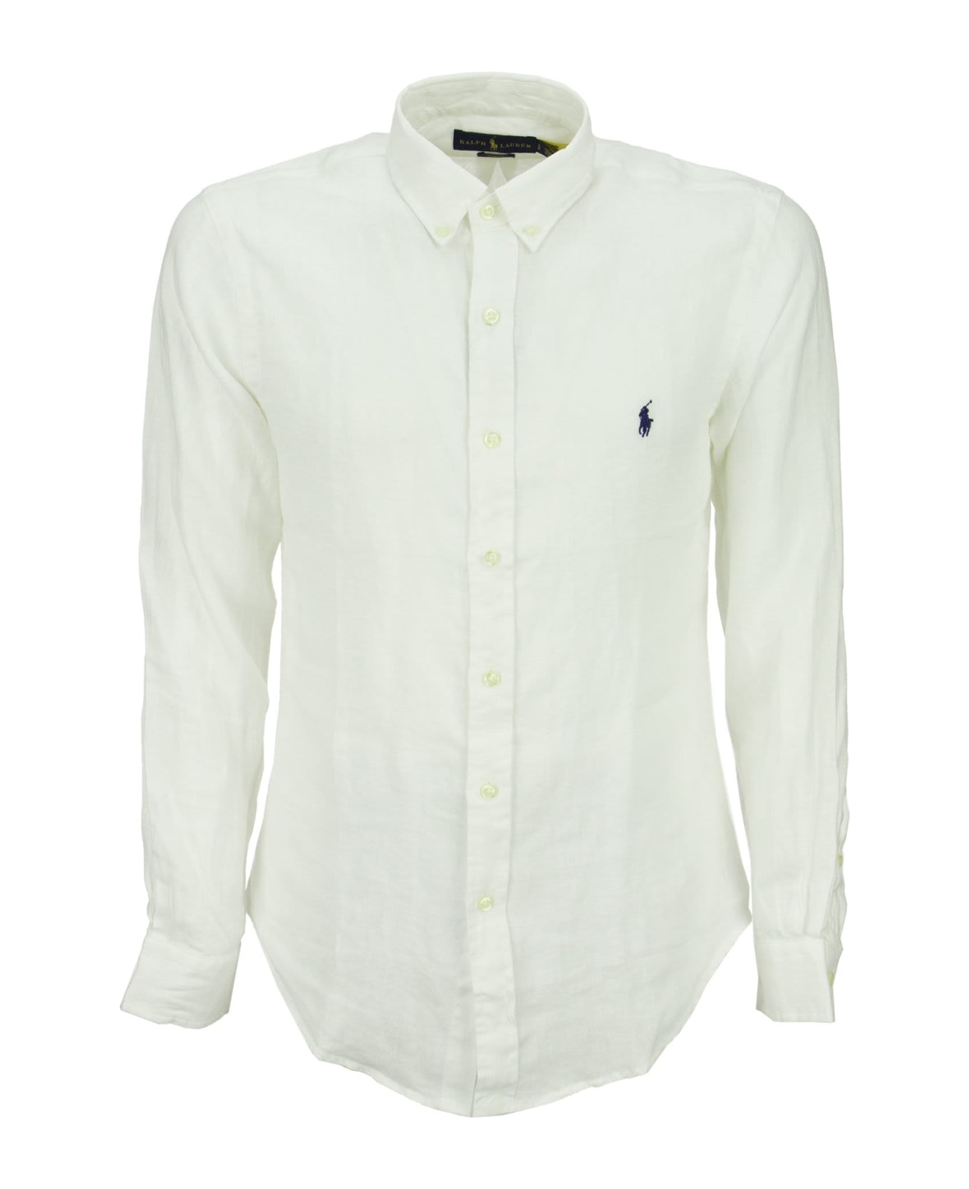 Polo Ralph Lauren White Slim Fit Linen Shirt With Blue Pony - Bianco