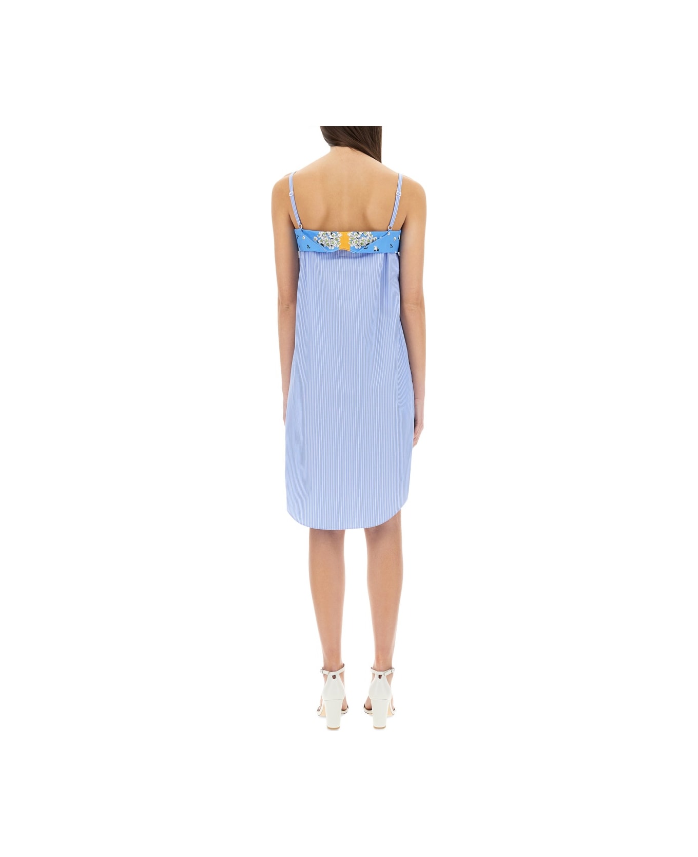M05CH1N0 Jeans Patchwork Cotton Dress - BABY BLUE