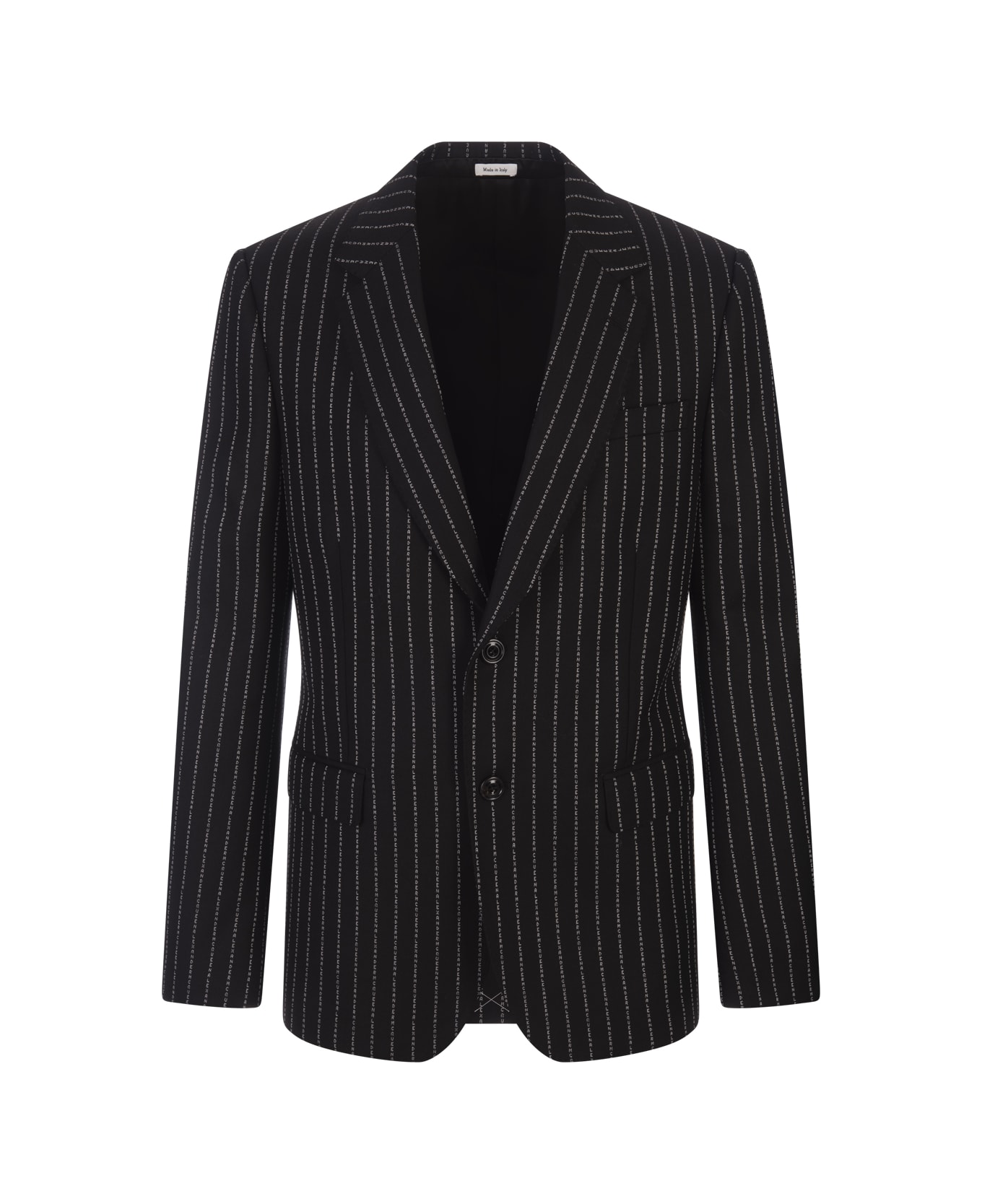 Alexander McQueen Black Pinstripe Jacket With Lettering Logo - Black ブレザー