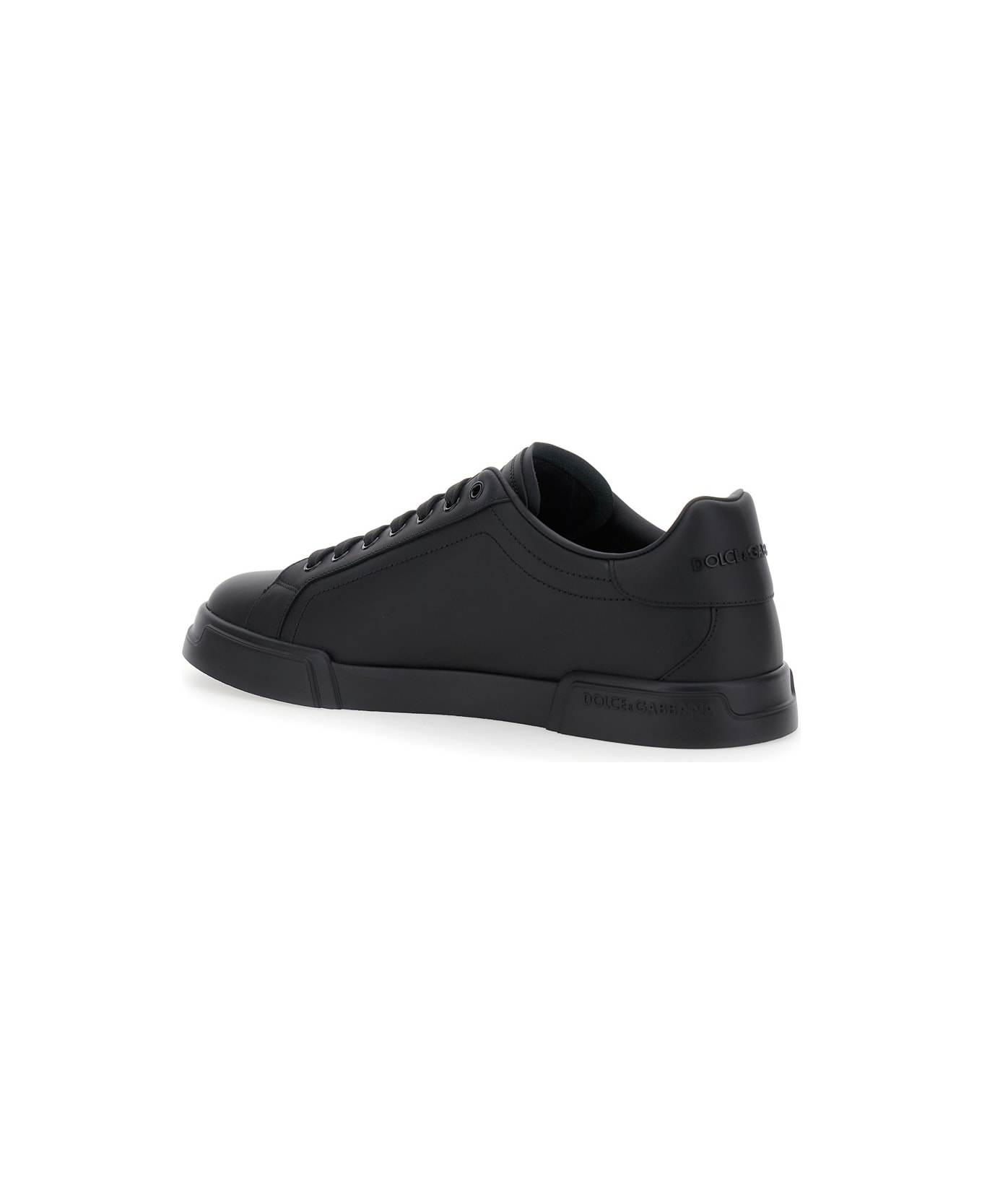 Dolce & Gabbana 'portofino Light' Black Sneakers With Logo Patch On The Tongue And Tonal Logo Lettering On The Heel In Leather Man - Black