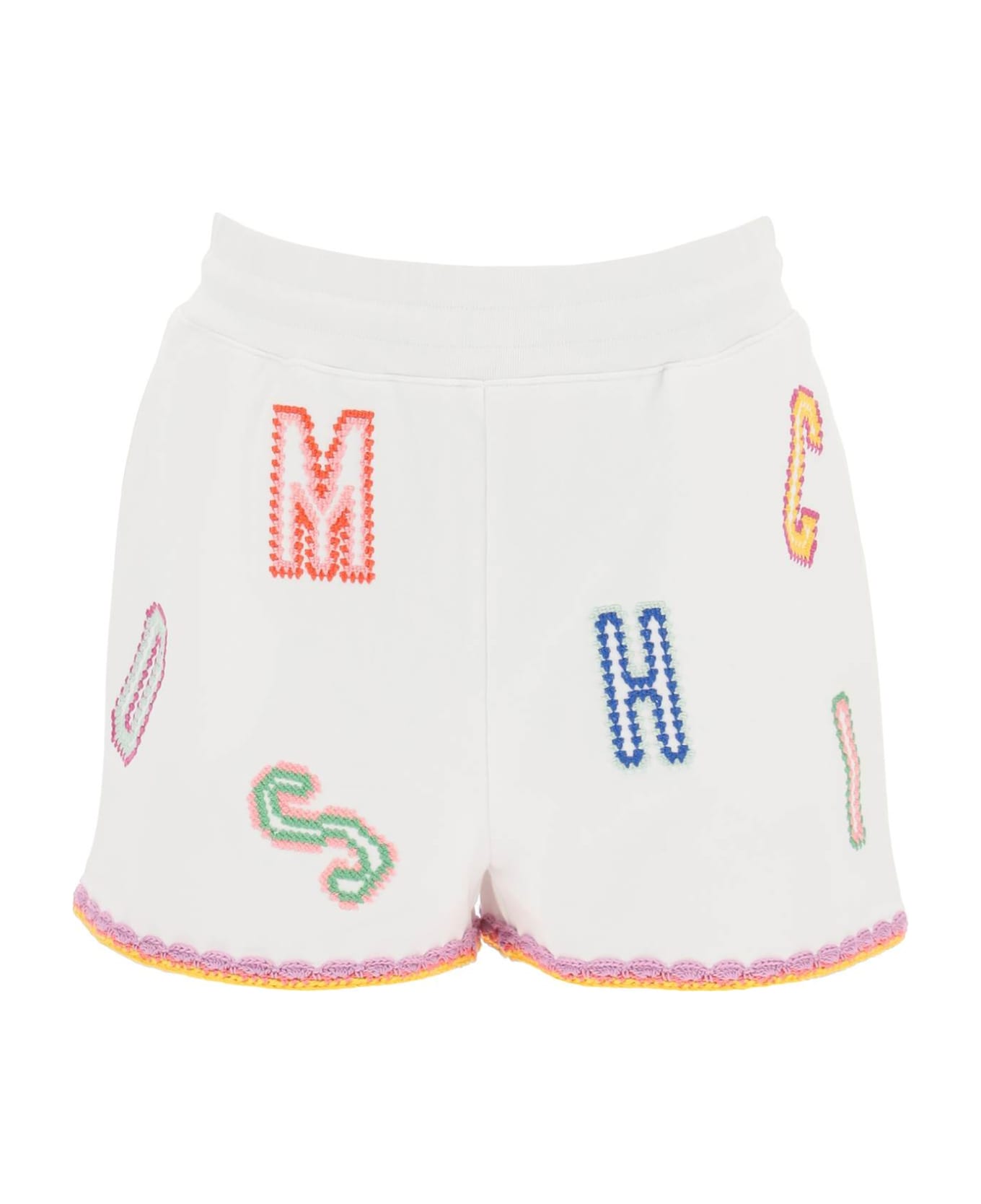 Moschino Embroidered Cotton Shorts - FANTASIA BIANCO (White)