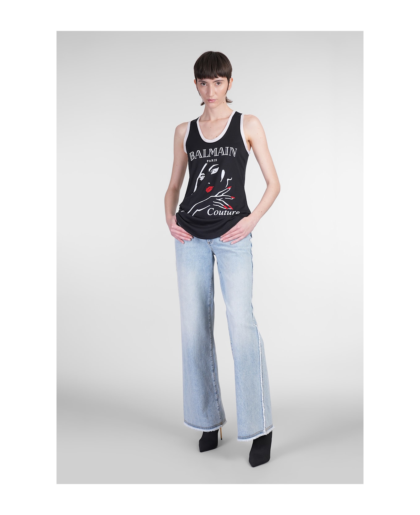 Balmain Tank Top In Black Wool And Polyester - black